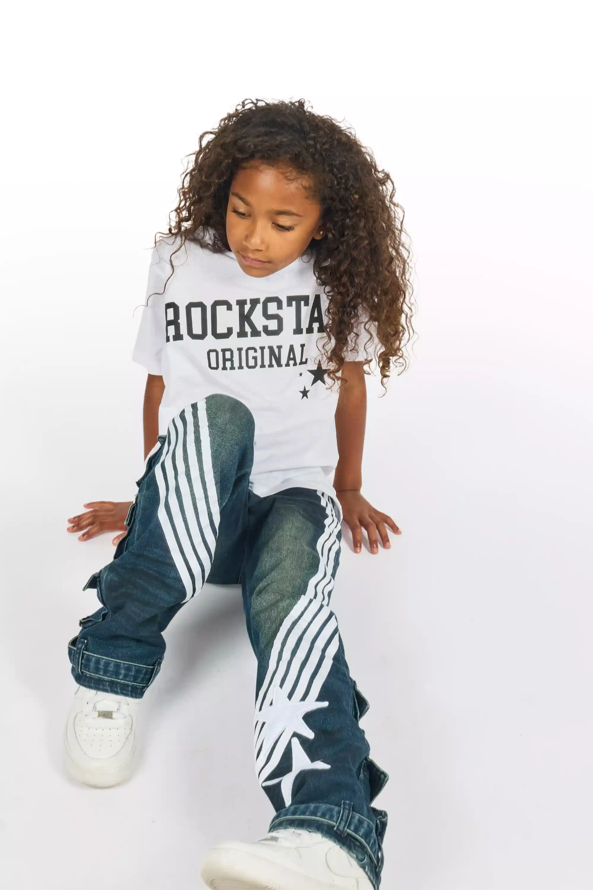 Girls Jaziya Dark Wash Stacked Jean - Image 8