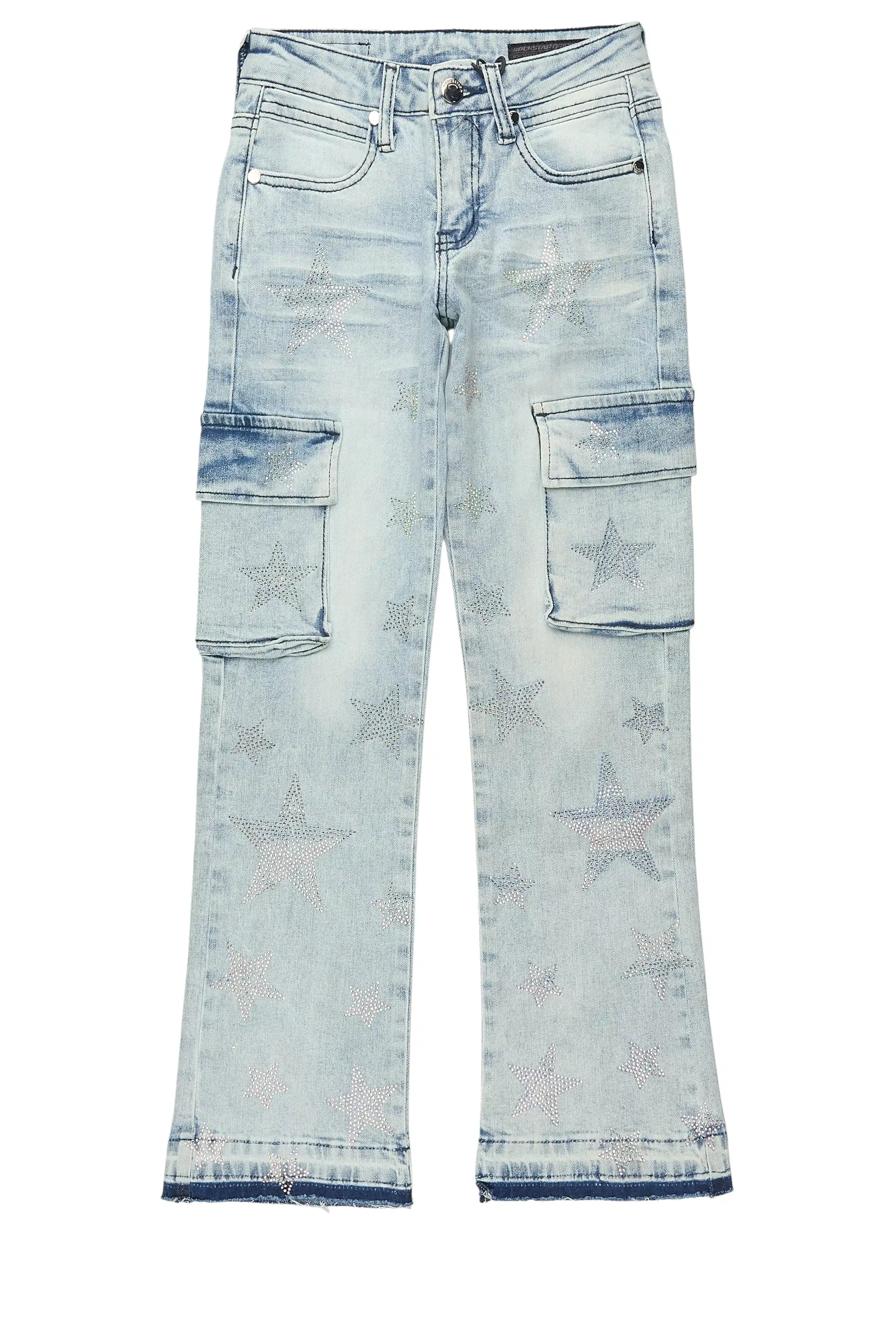 Girls Kendrica Light Wash Rhinestone Stacked Jean