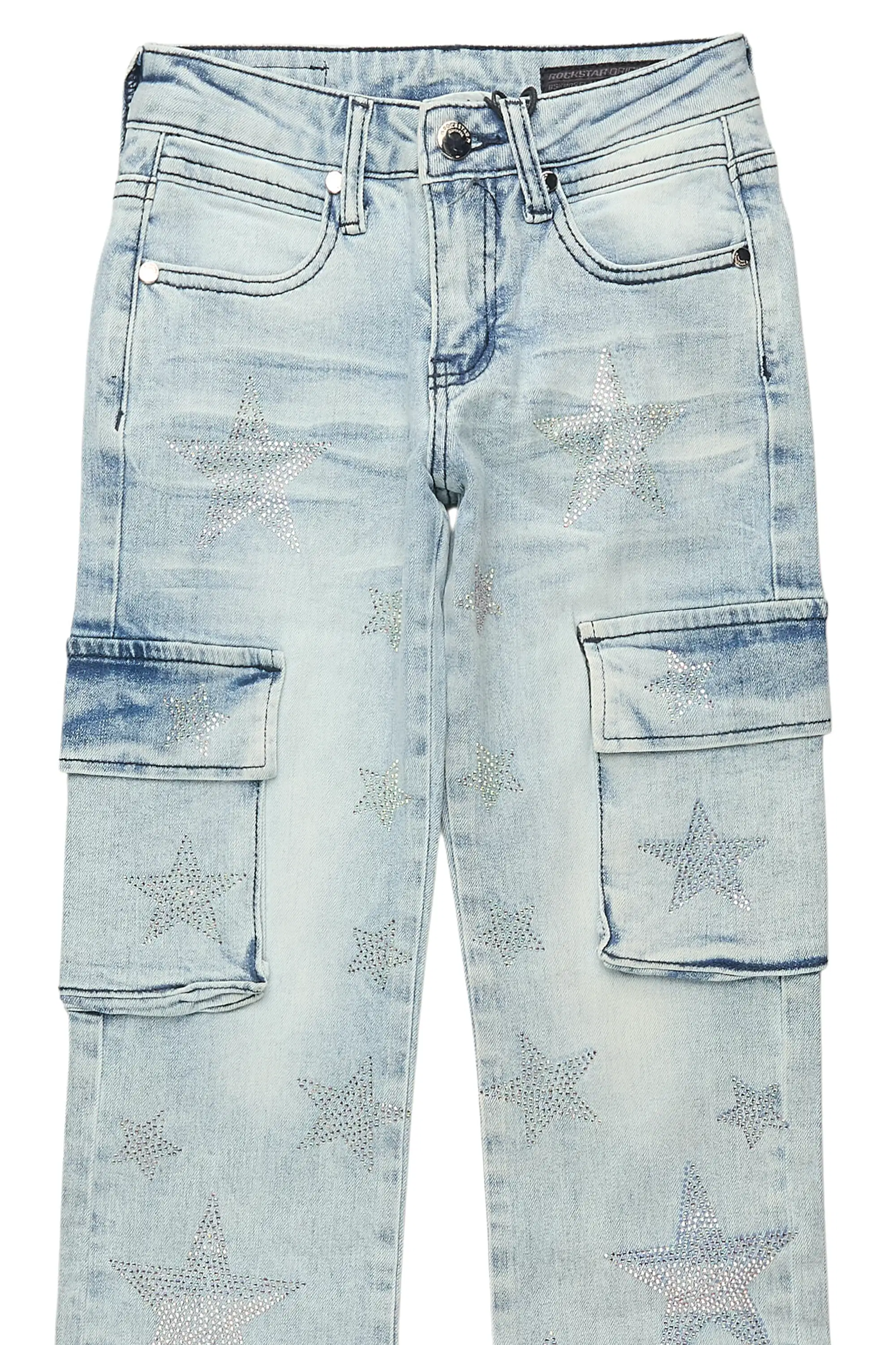 Girls Kendrica Light Wash Rhinestone Stacked Jean - Image 2