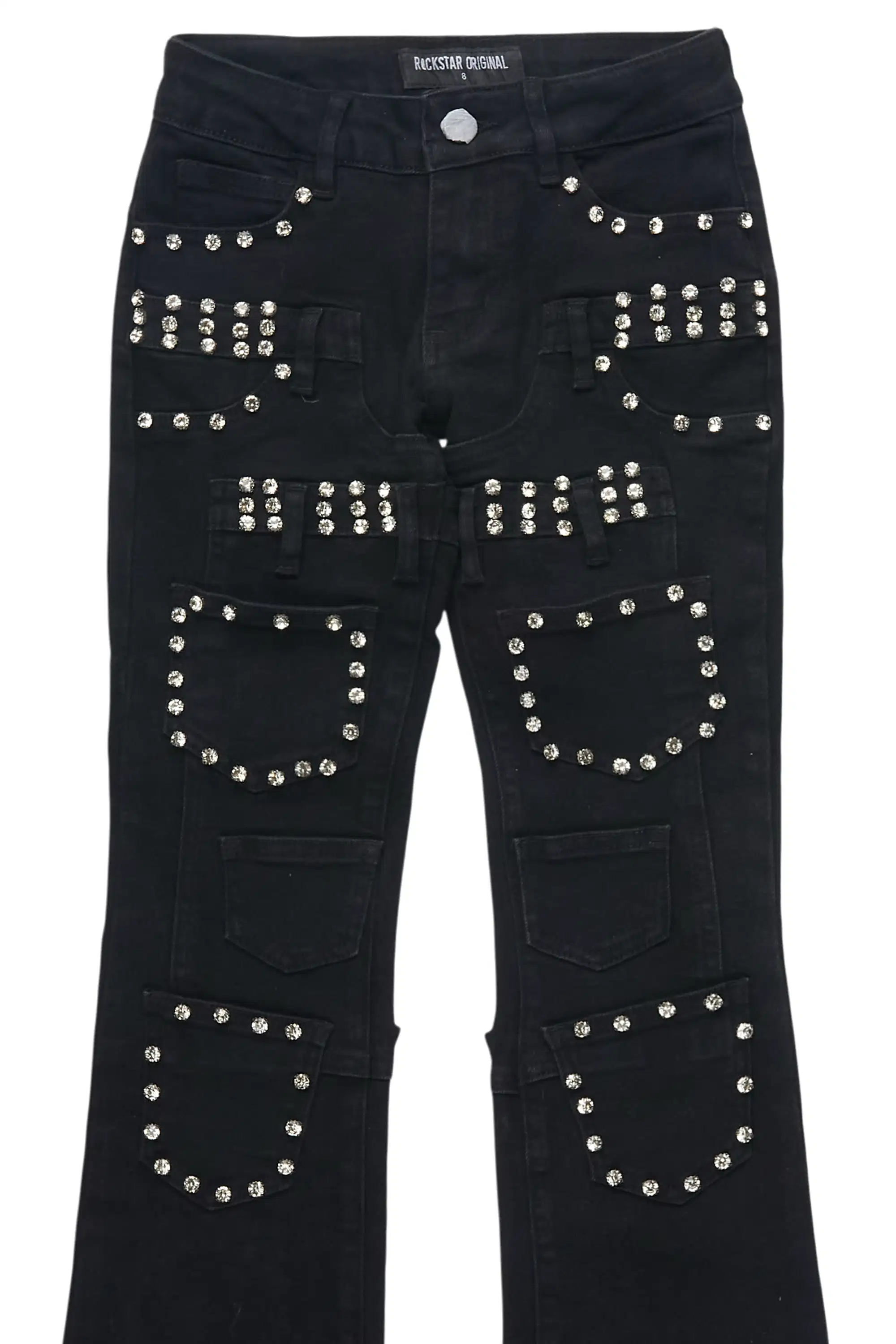 Girls Vicky Black Rhinestone Stacked Jean - Image 8