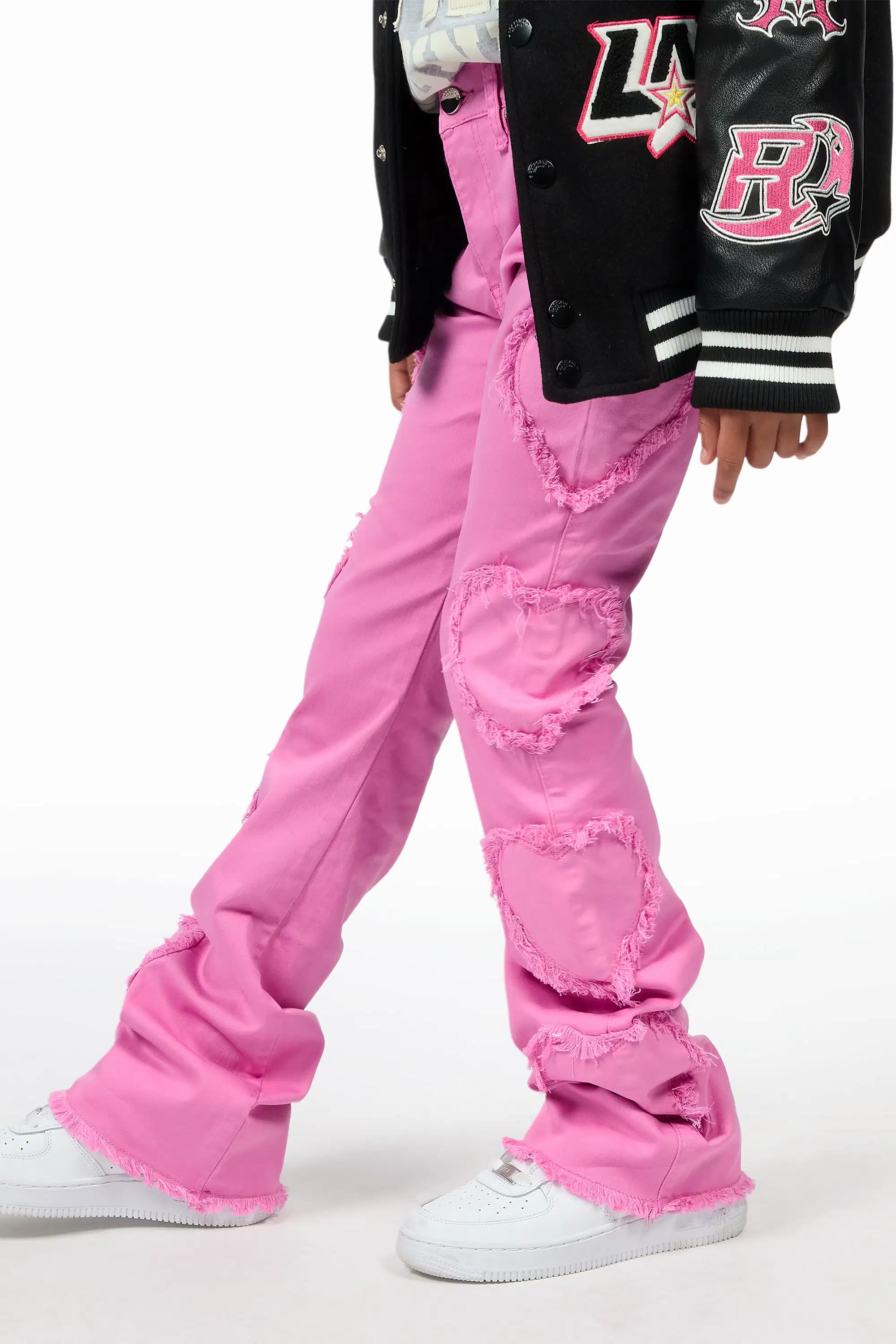 Girls Sinayah Heart Baby Pink Stacked Flare Jean - Image 9