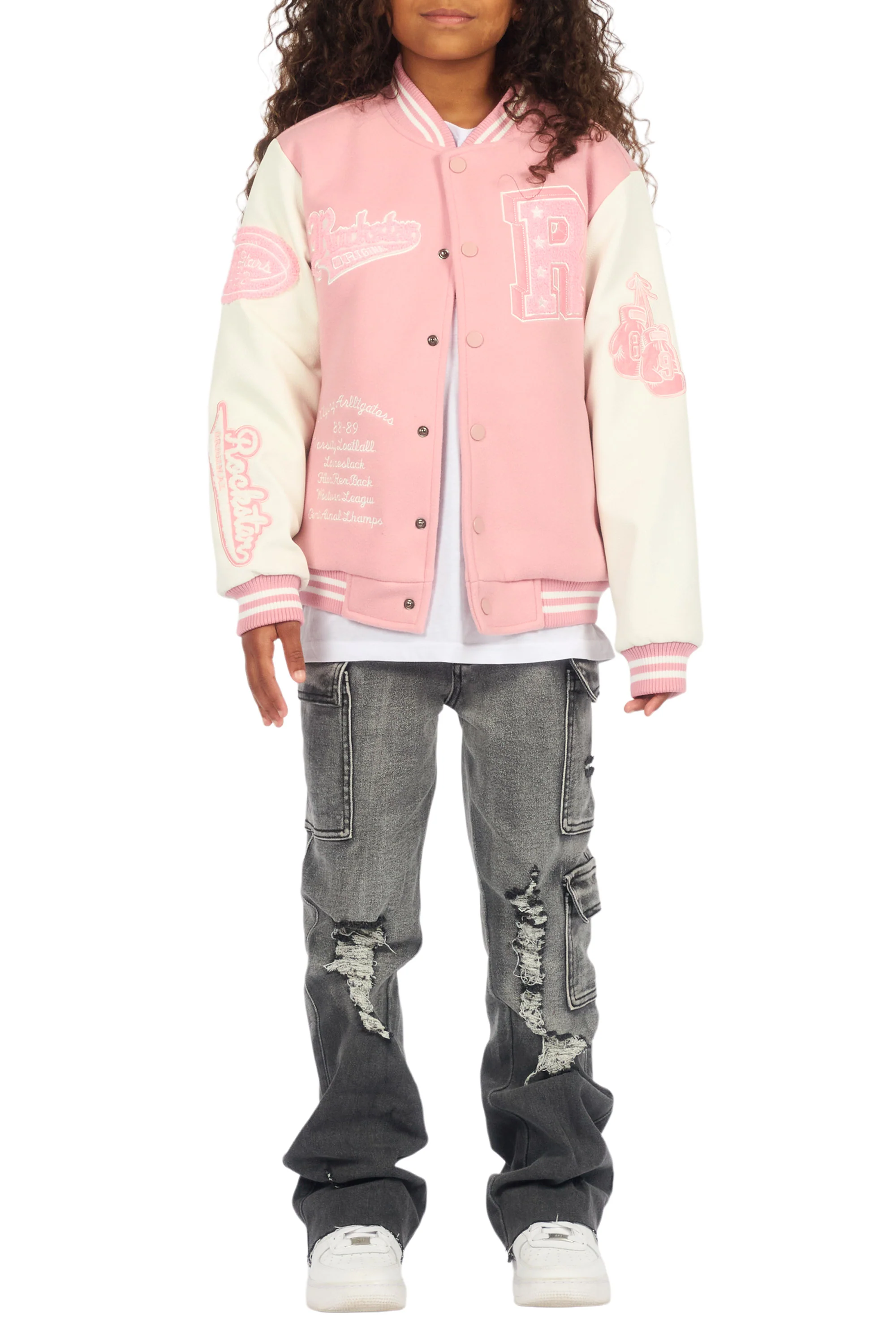 Girls Rosalyn Pink/White Varsity Jacket - Image 11