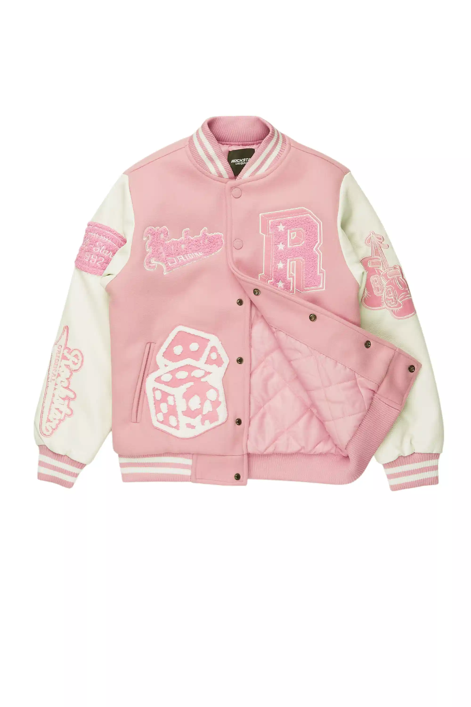 Girls Rosalyn Pink/White Varsity Jacket - Image 3