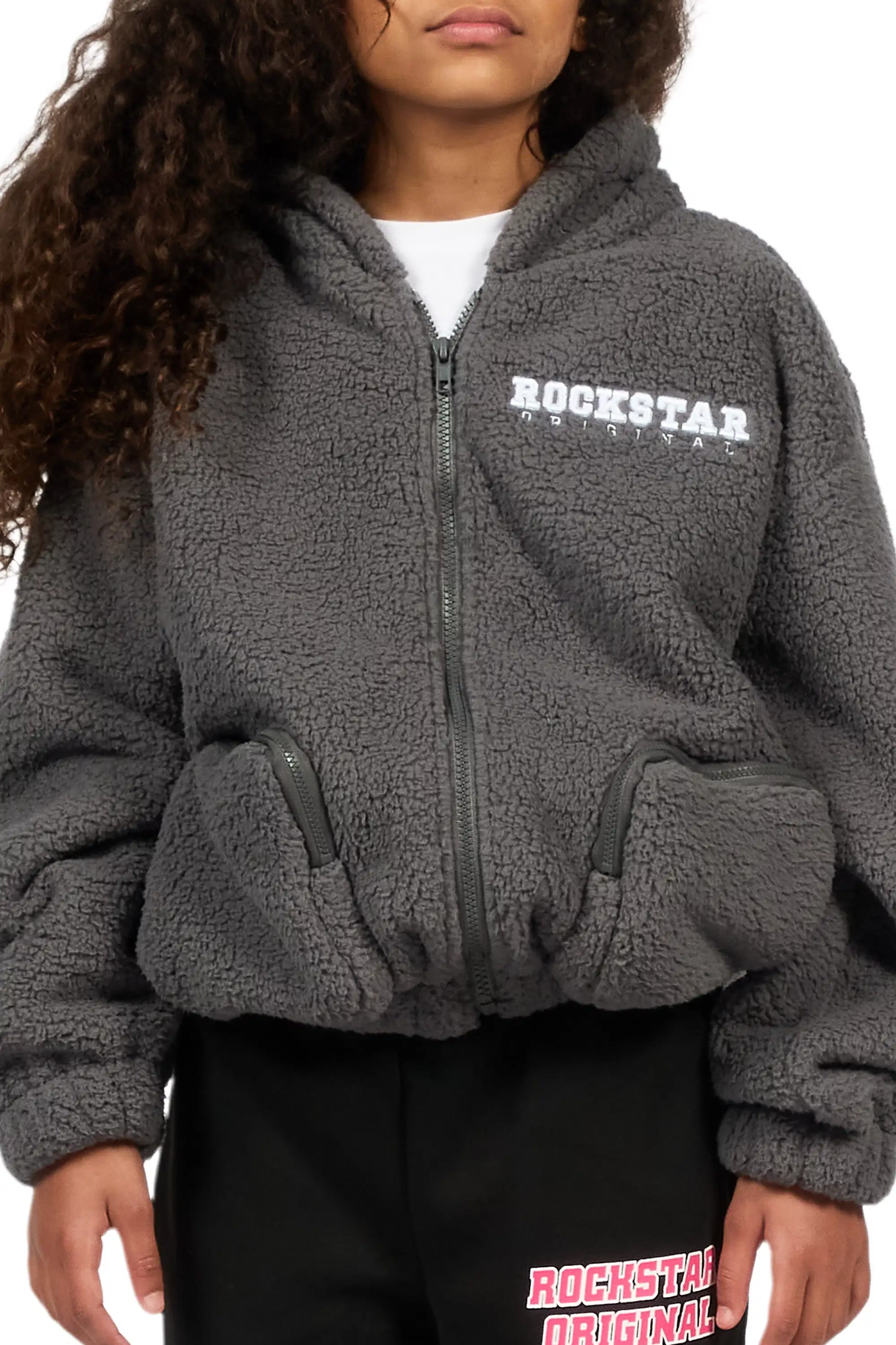 Girls Lonia Grey Sherpa Jacket - Image 6