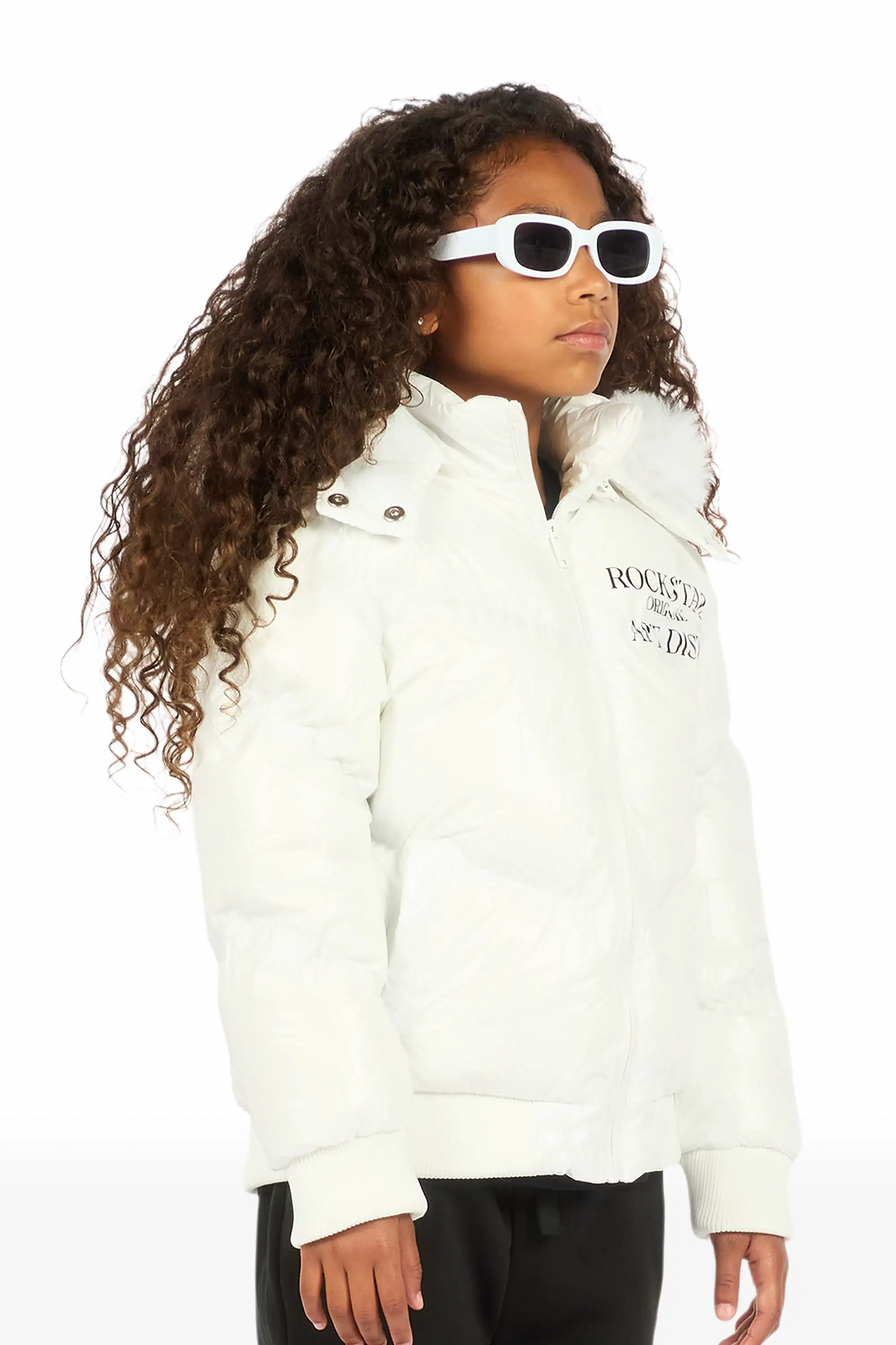 Girls Destina White Puffer Jacket - Image 4