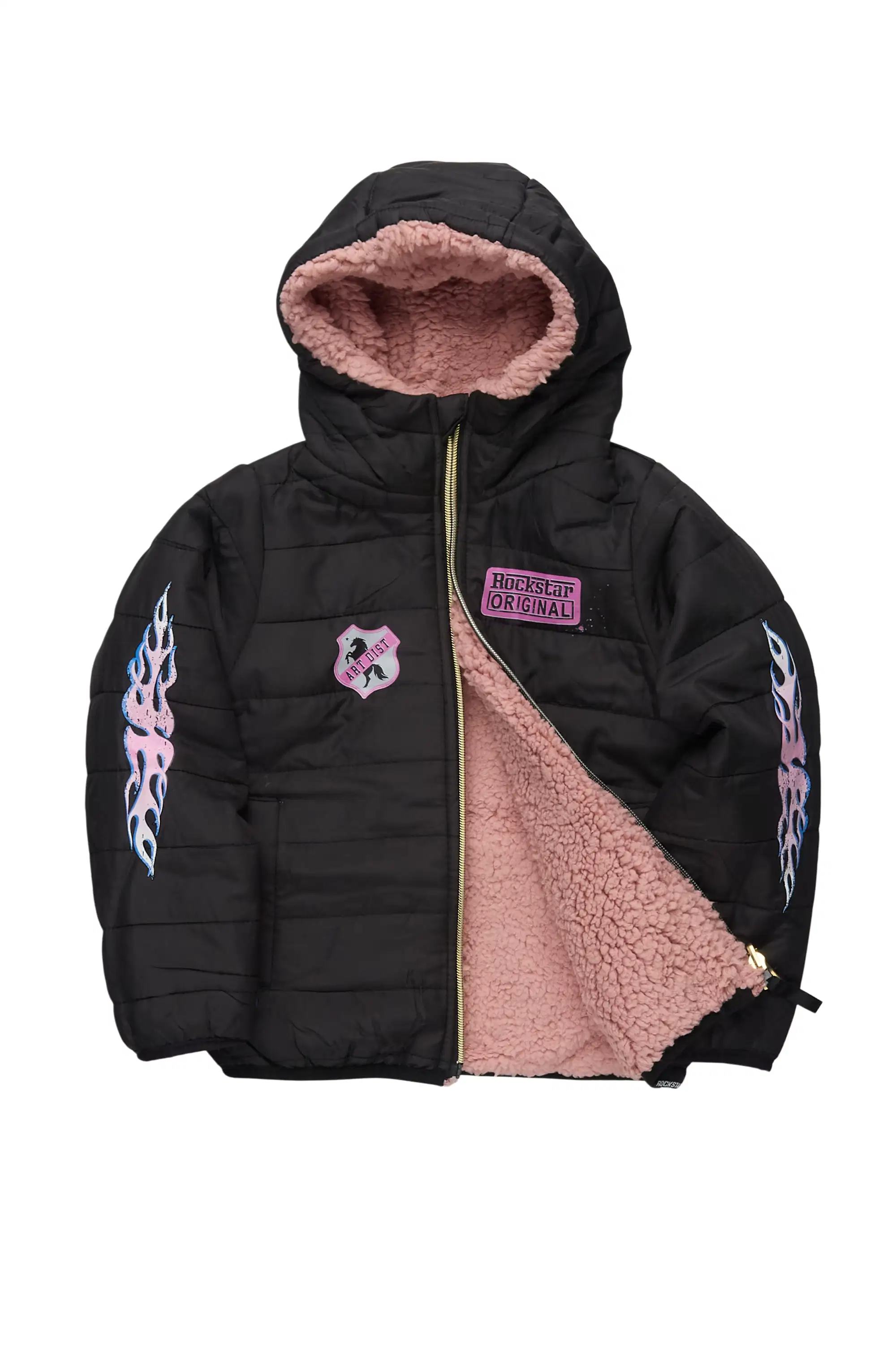 Girls Daegra Black/Mauve Reversible Fur Puffer Jacket - Image 2