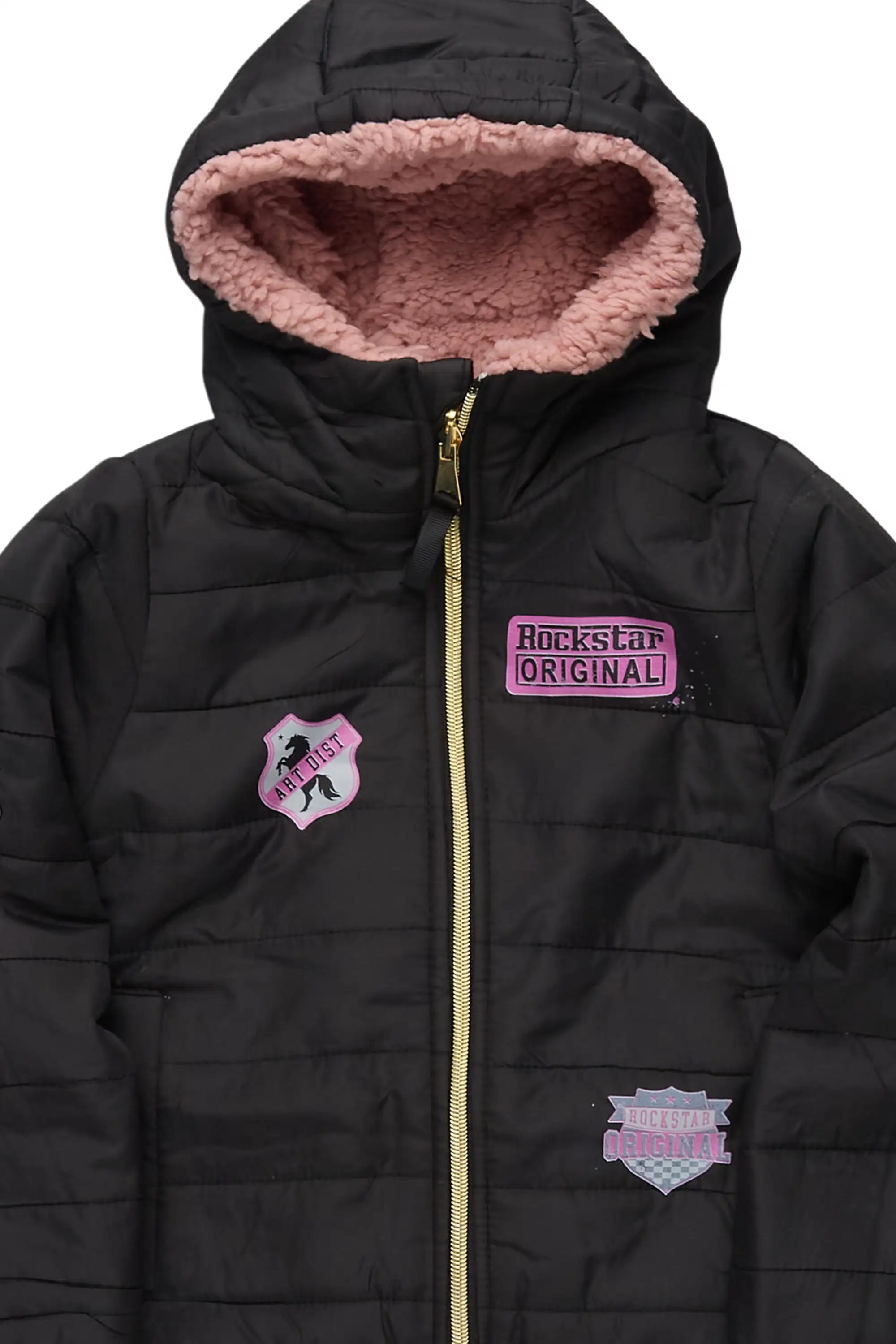 Girls Daegra Black/Mauve Reversible Fur Puffer Jacket - Image 3