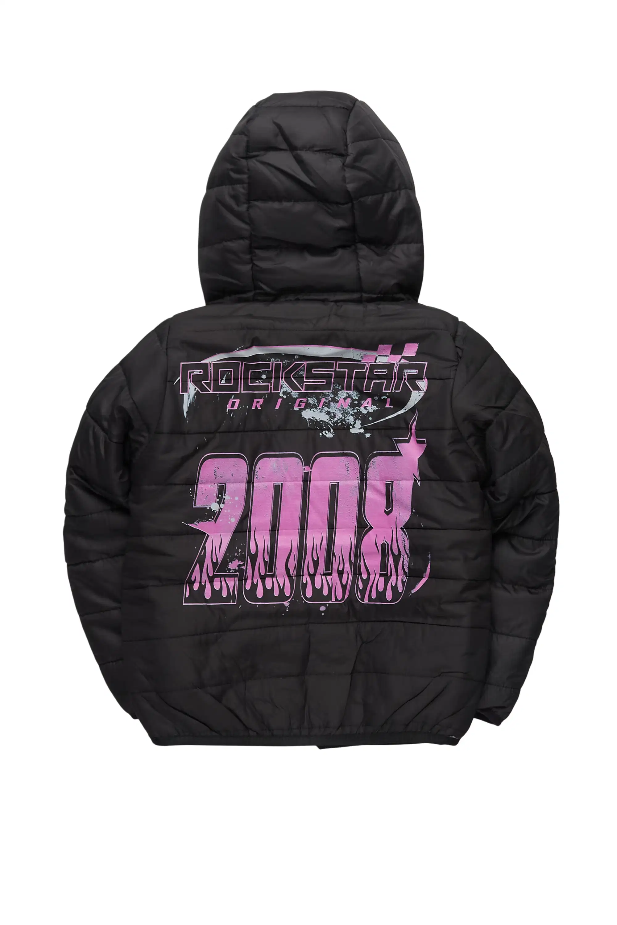 Girls Daegra Black/Mauve Reversible Fur Puffer Jacket - Image 4
