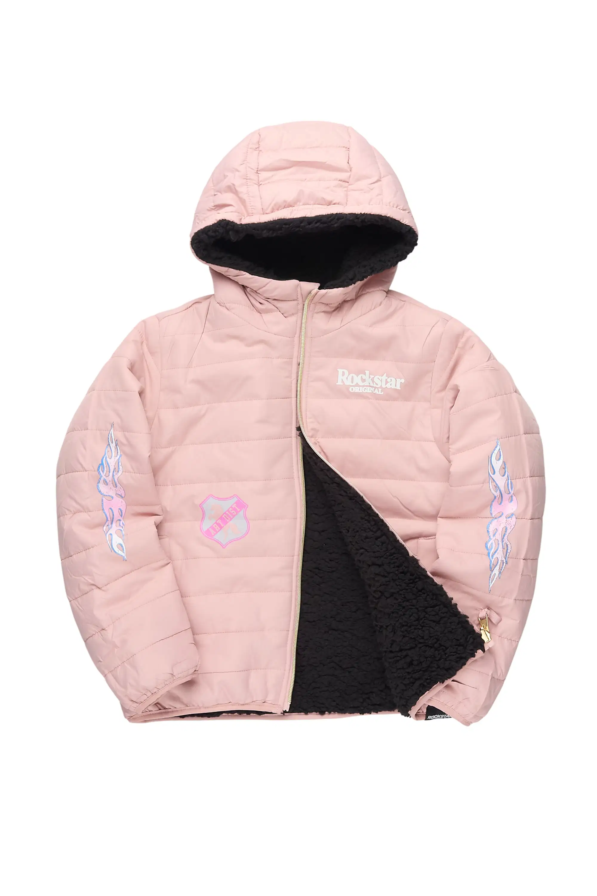 Girls Daegra Mauve/Black Reversible Fur Puffer Jacket - Image 2