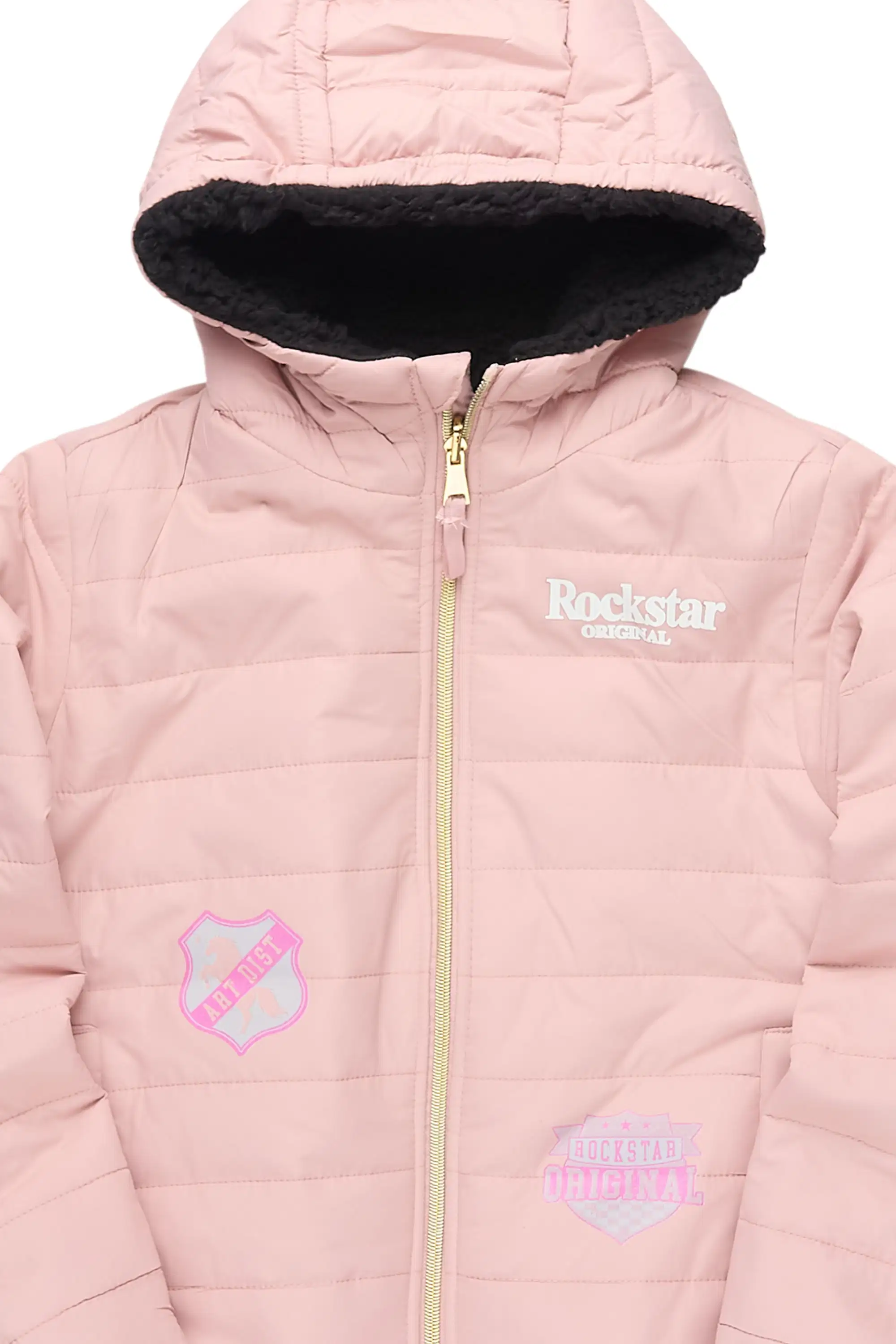 Girls Daegra Mauve/Black Reversible Fur Puffer Jacket - Image 3