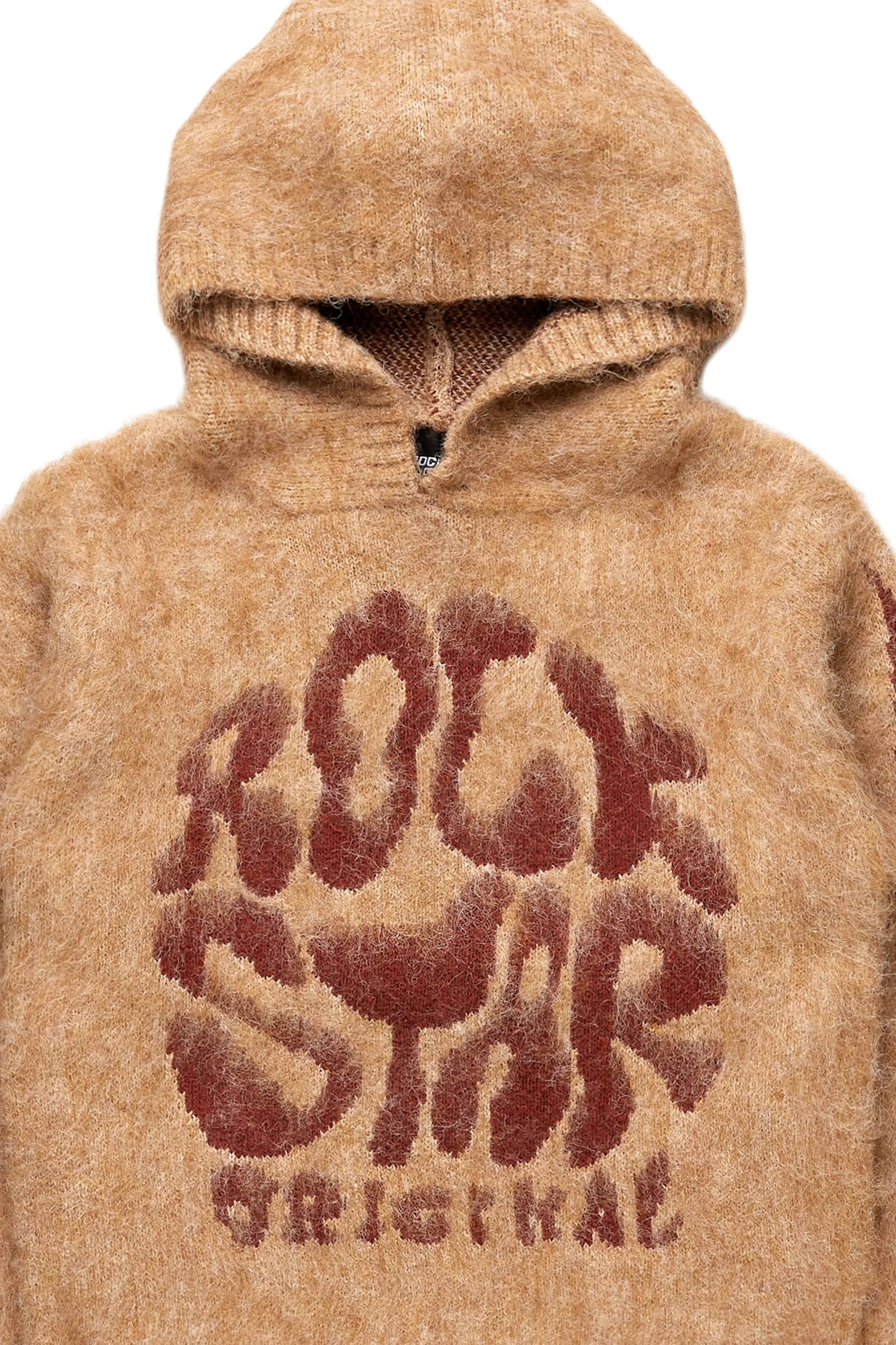Girls Hakon Brown Graphic Knitted Mohair Hoodies - Image 2