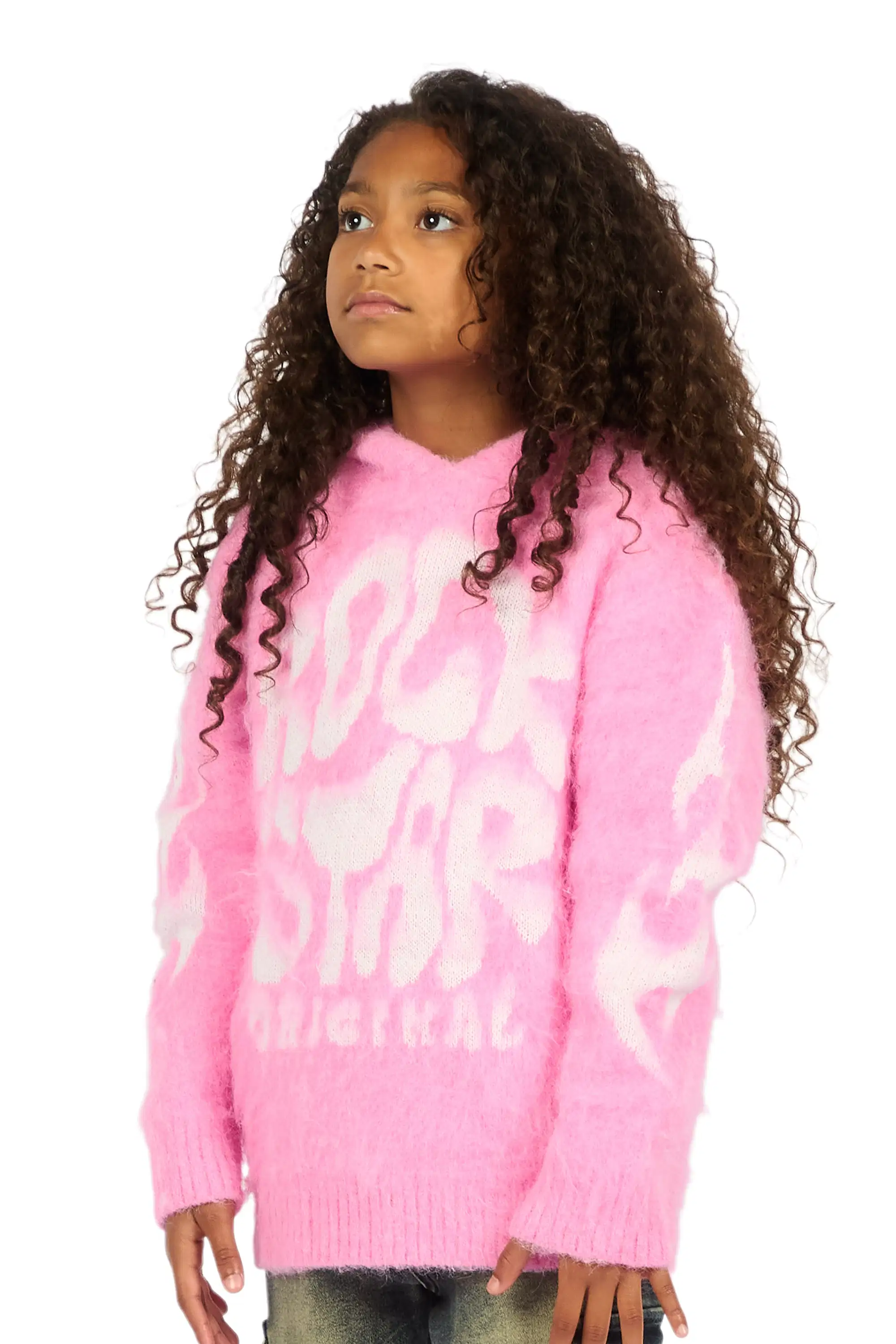 Girls Hakon Pink Graphic Knitted Mohair Hoodie - Image 5