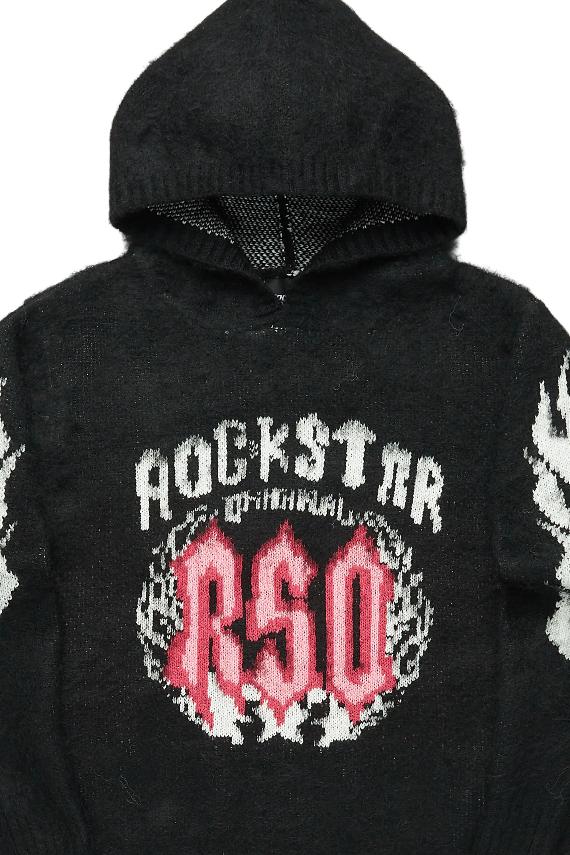 Girls Kanny Black Graphic Knitted Mohair Hoodie - Image 2