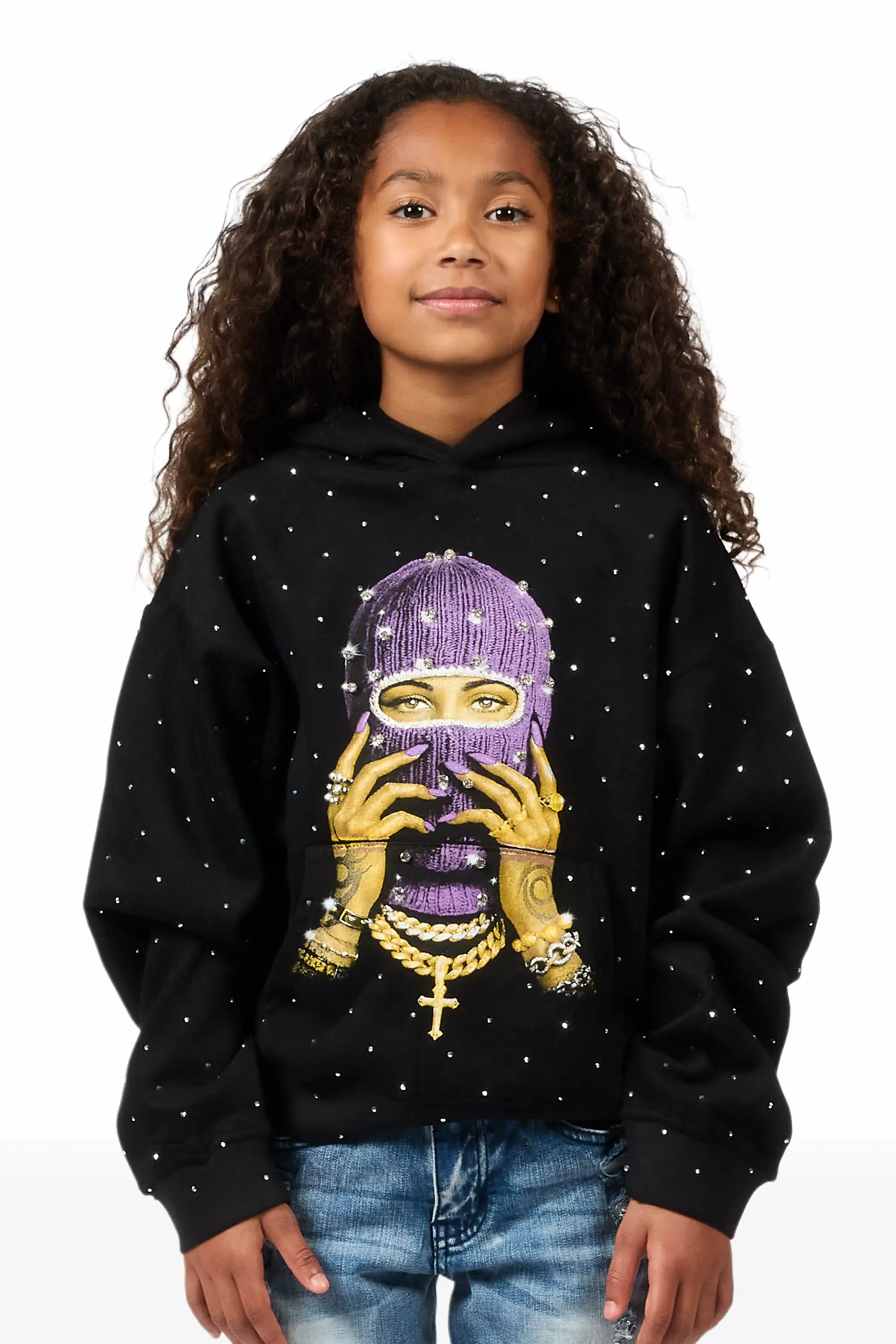 Girls Jayla Black Rhinestone Hoodie - Image 3