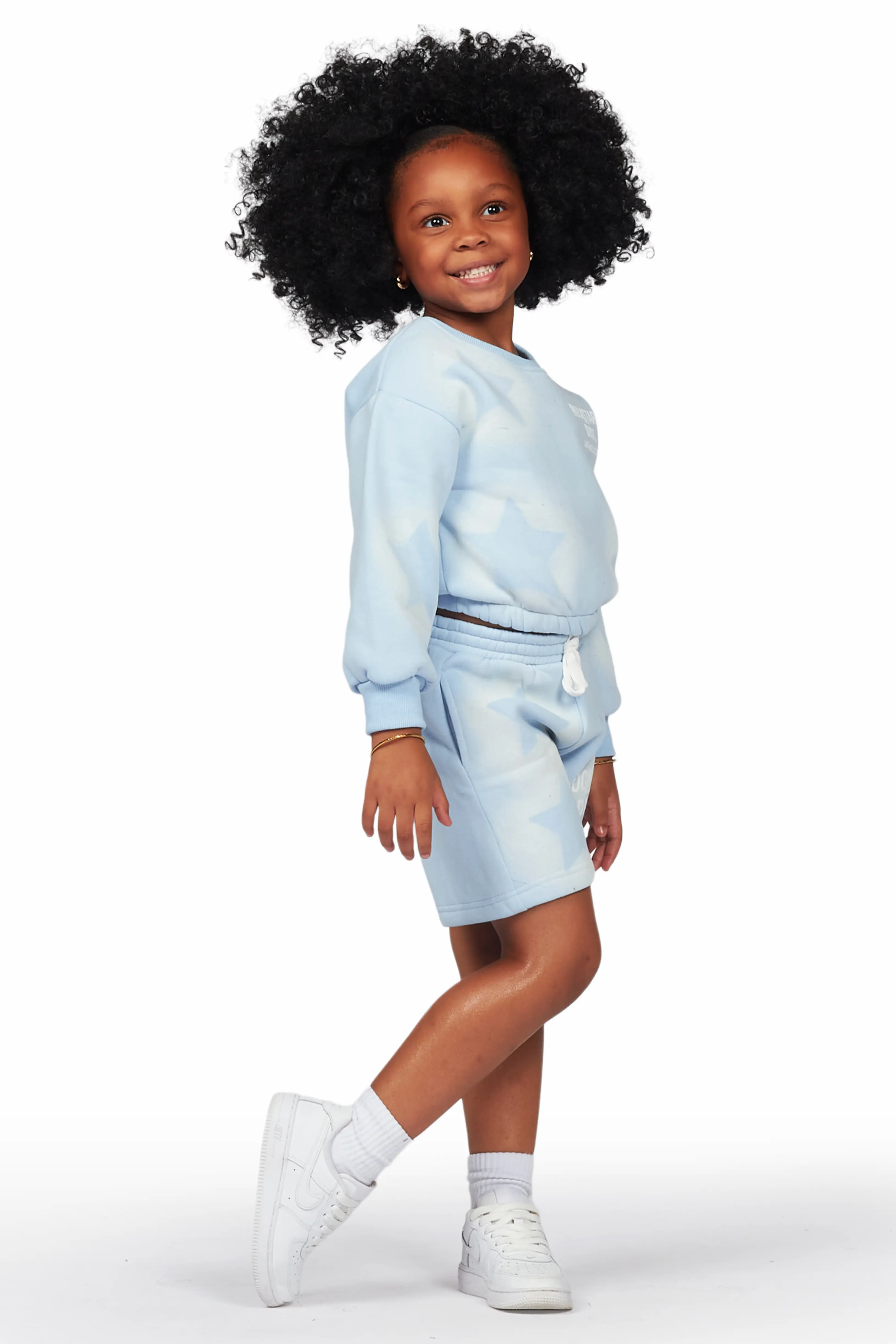 Girls Dally Light Blue Crop Top Short Set - Image 5