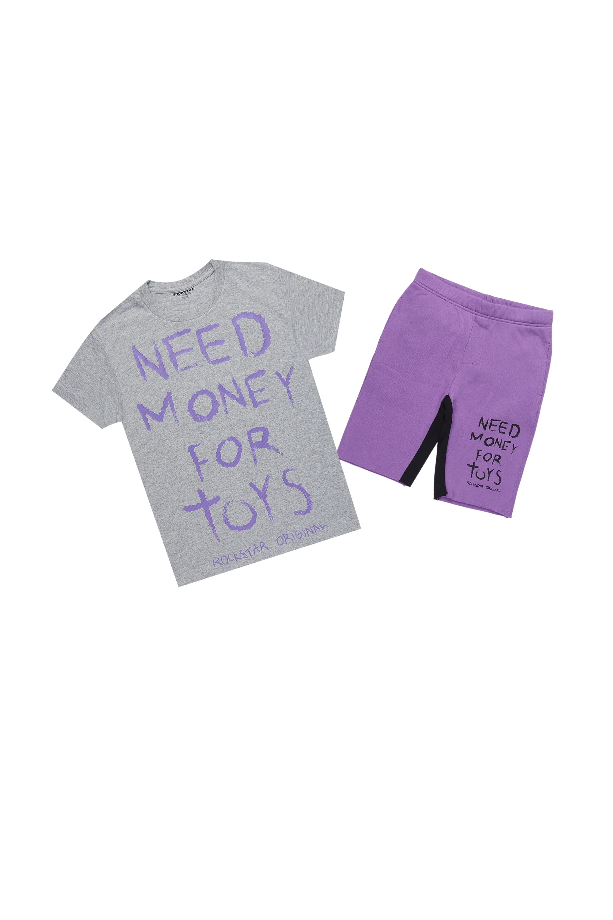 Girls M4 Toys Grey/Purple T-Shirt Short Set