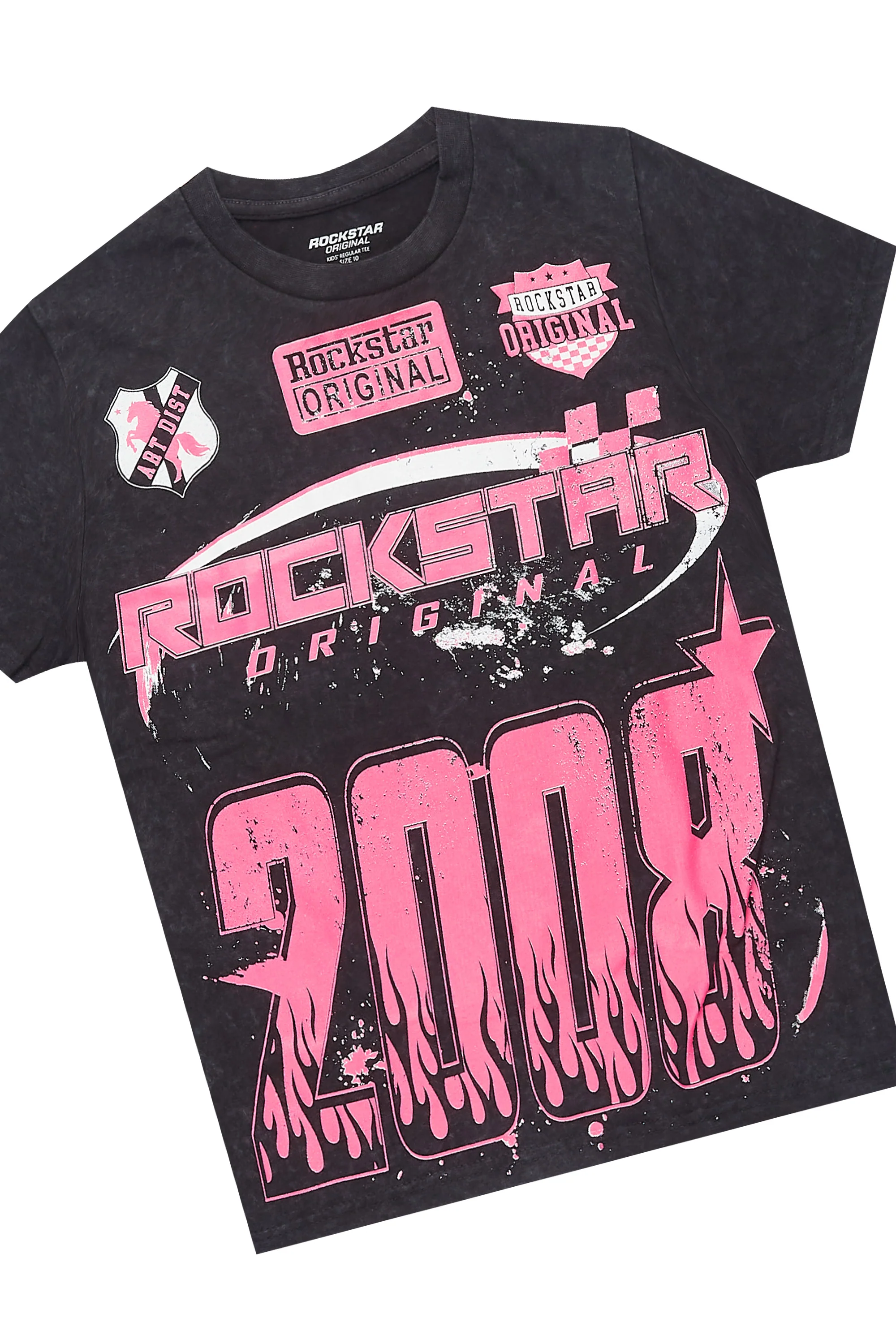 Girls Esha Vintage Black/Fuchsia T-Shirt Short Set - Image 2