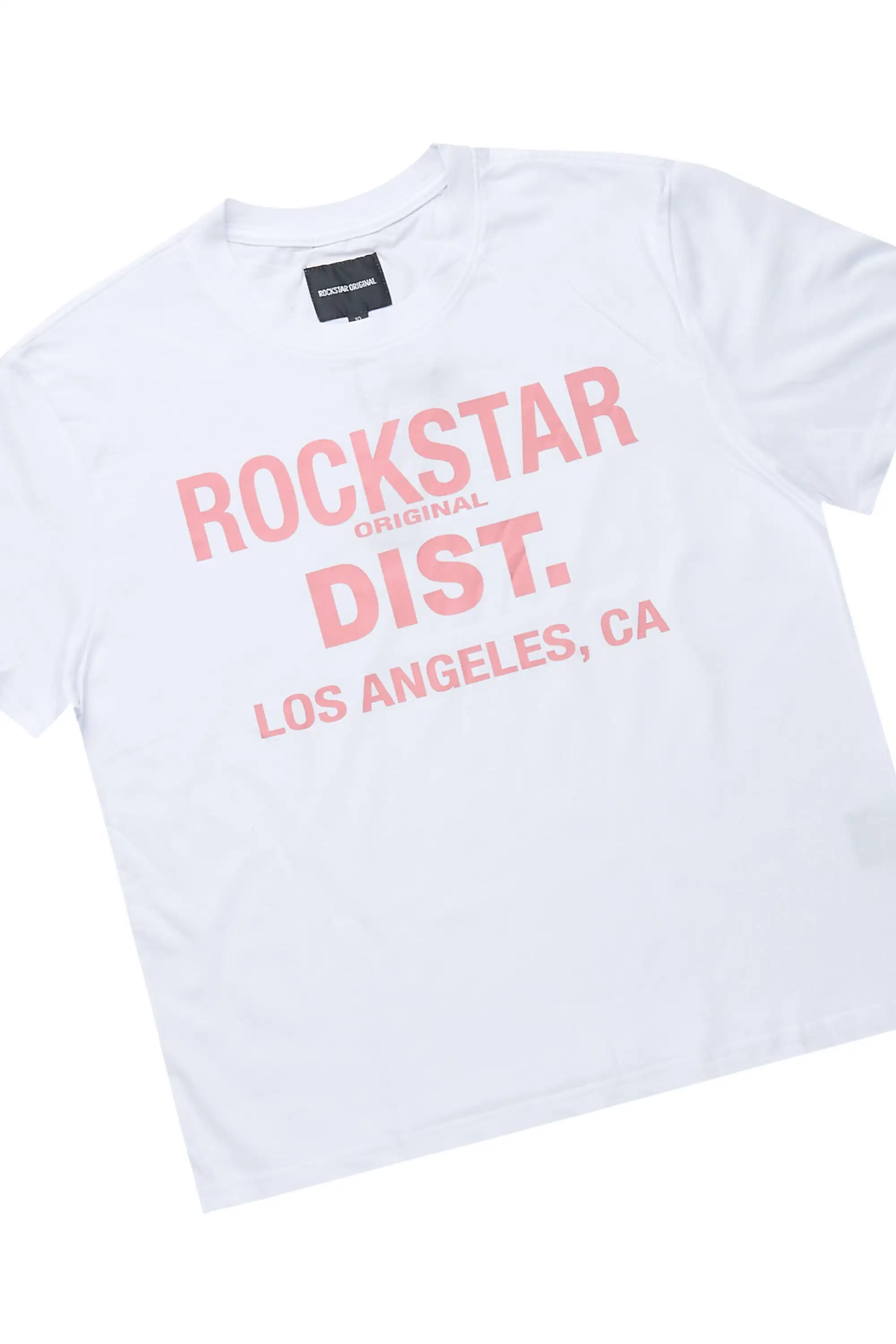 Girls Kendra White/Pink Graphic T-Shirt/Fringe Short Set - Image 6