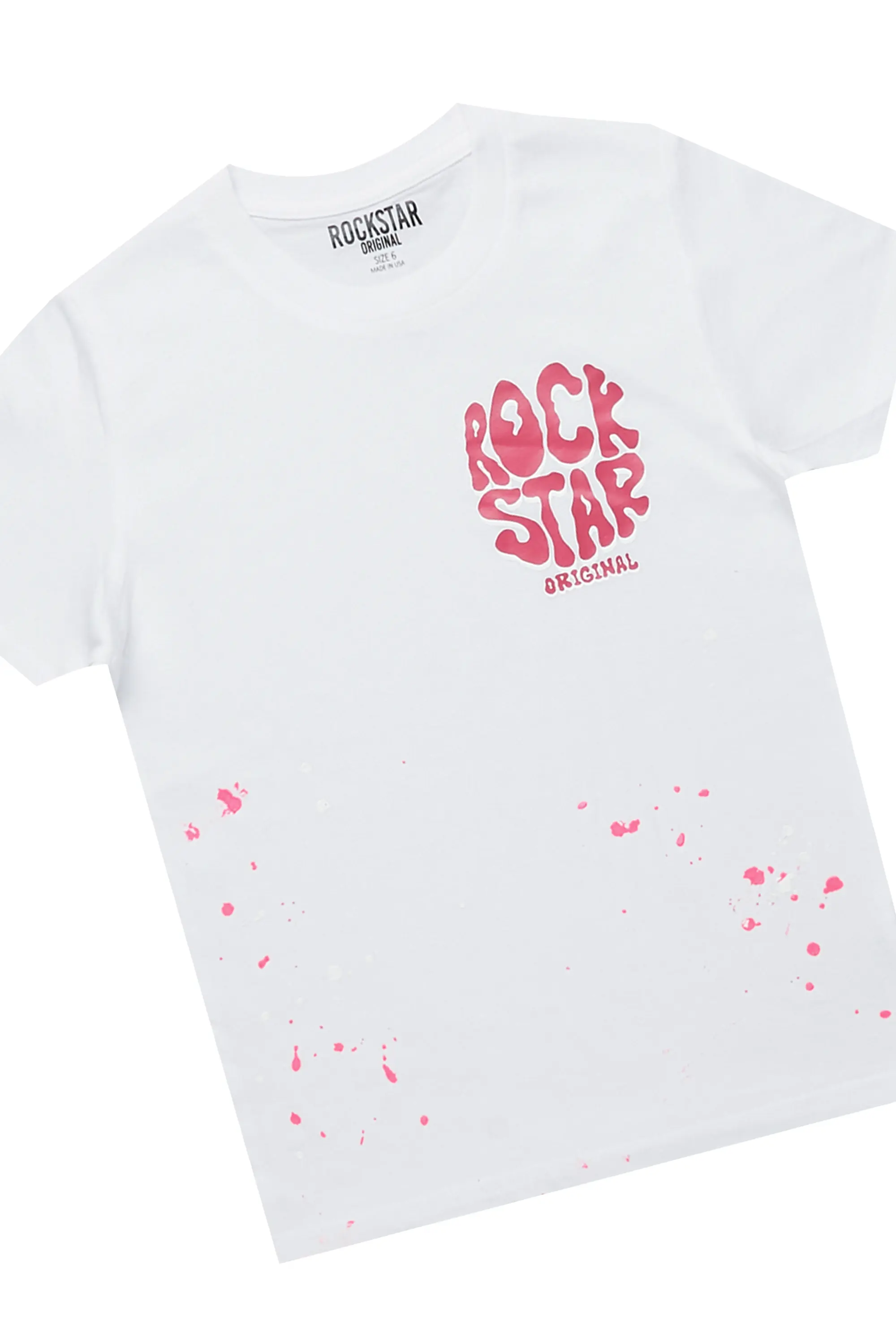 Girls Adrina White/Blue T-Shirt Denim Short Set - Image 5