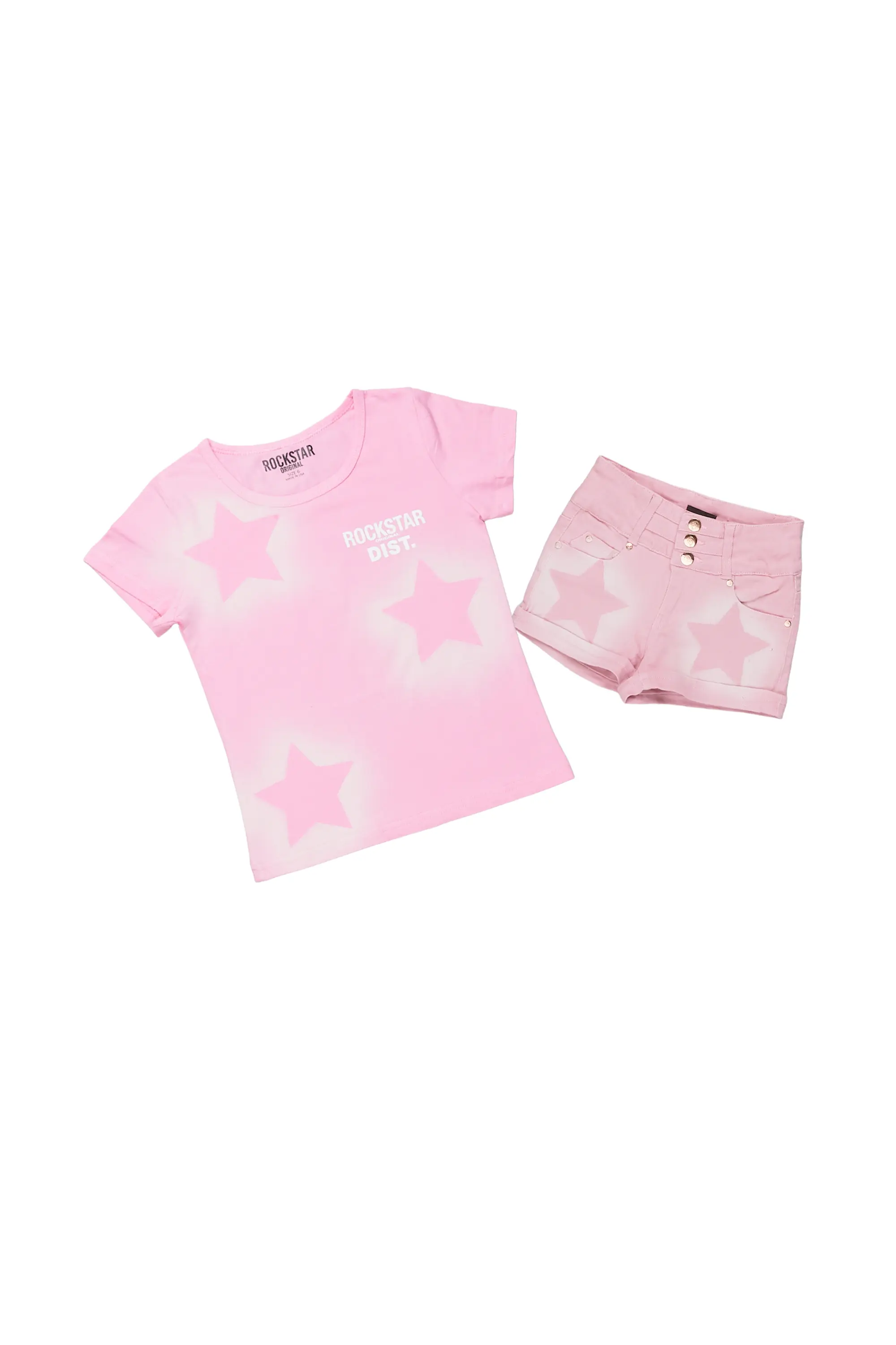 Girls Jadey Pink T-Shirt/Denim Short Set - Image 3