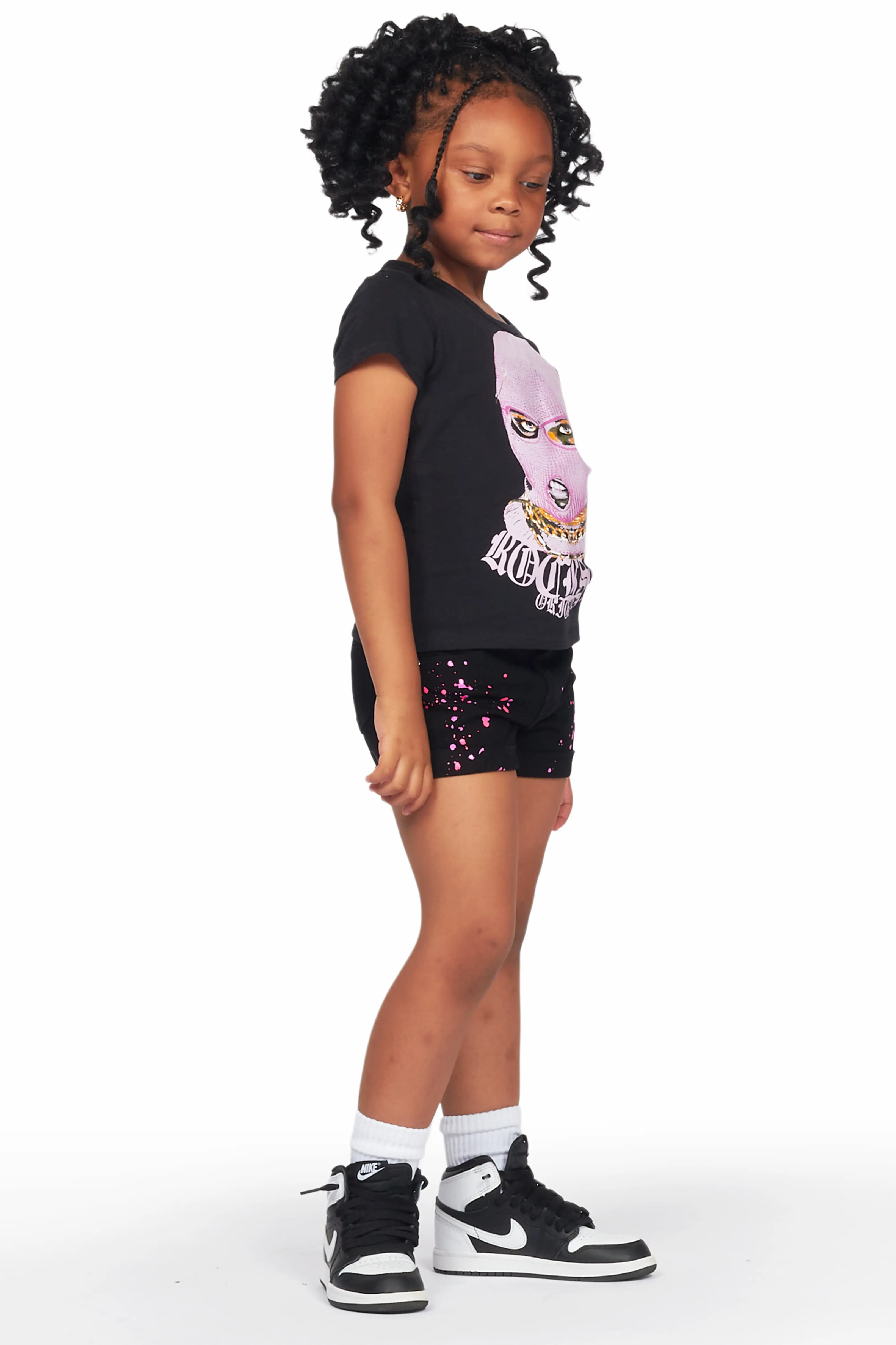Girls Mura Black T-Shirt/Denim Short Set - Image 4