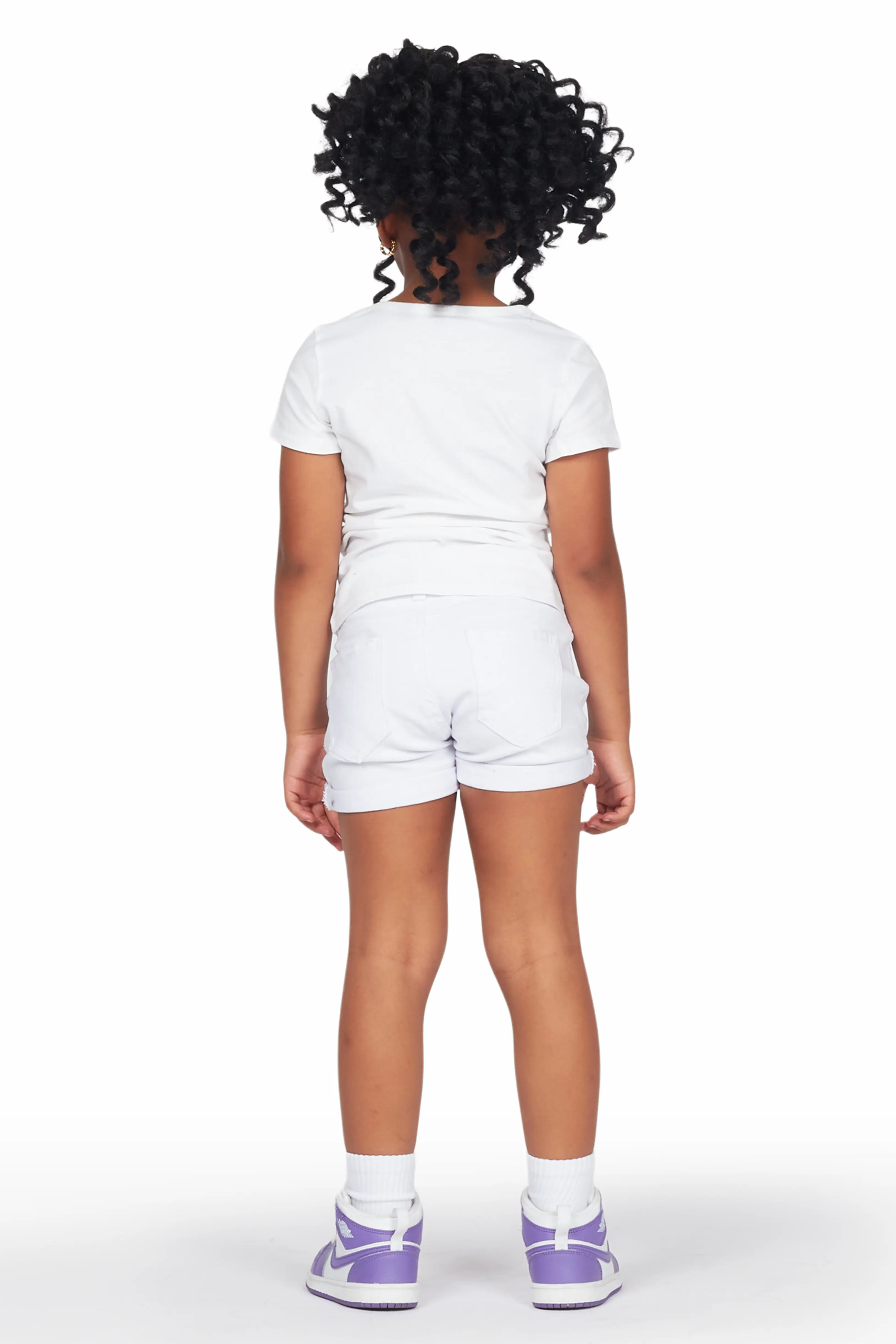 Girls Mura White T-Shirt/Denim Short Set - Image 4