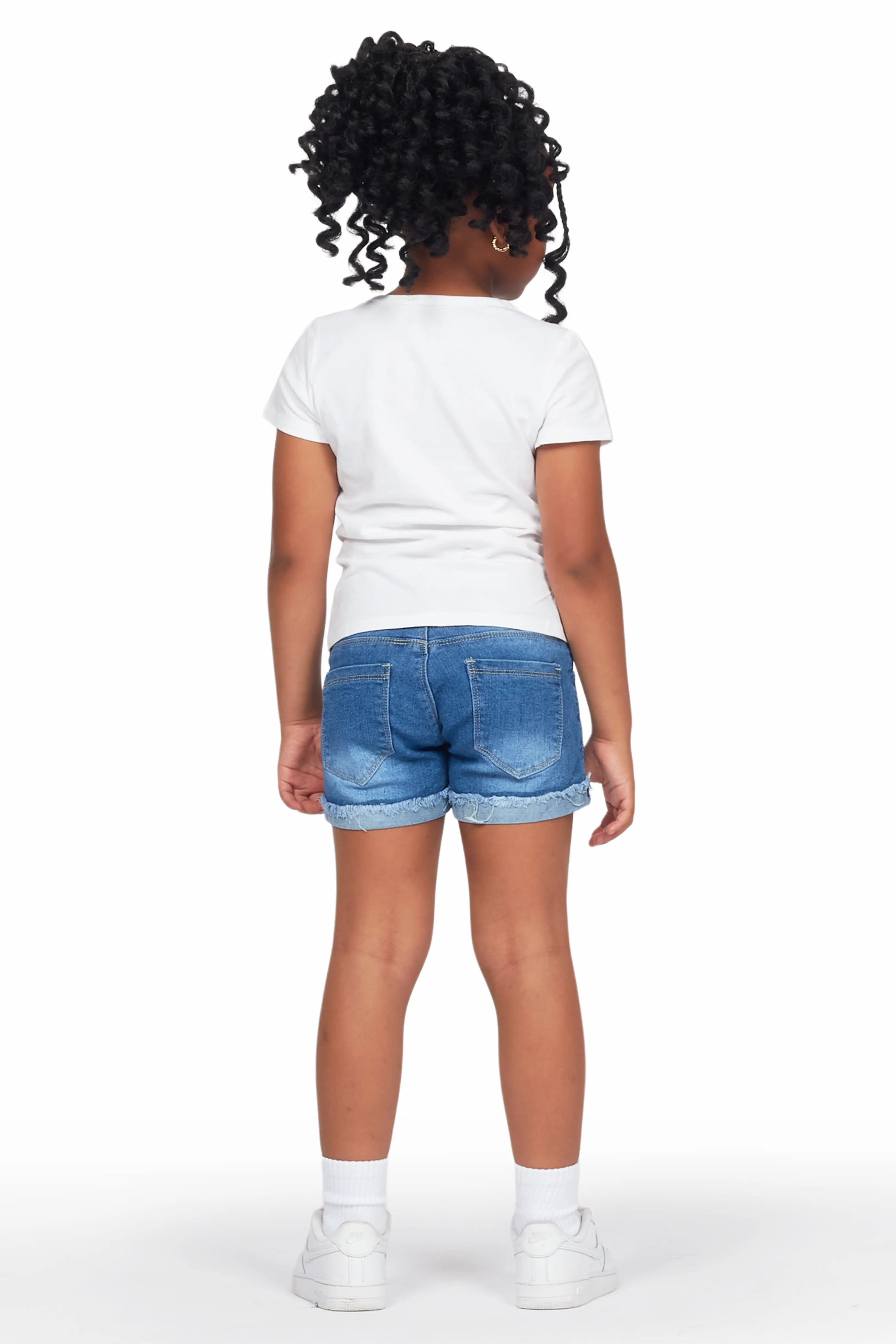 Girls Nahla White T-Shirt/Denim Short Set - Image 5