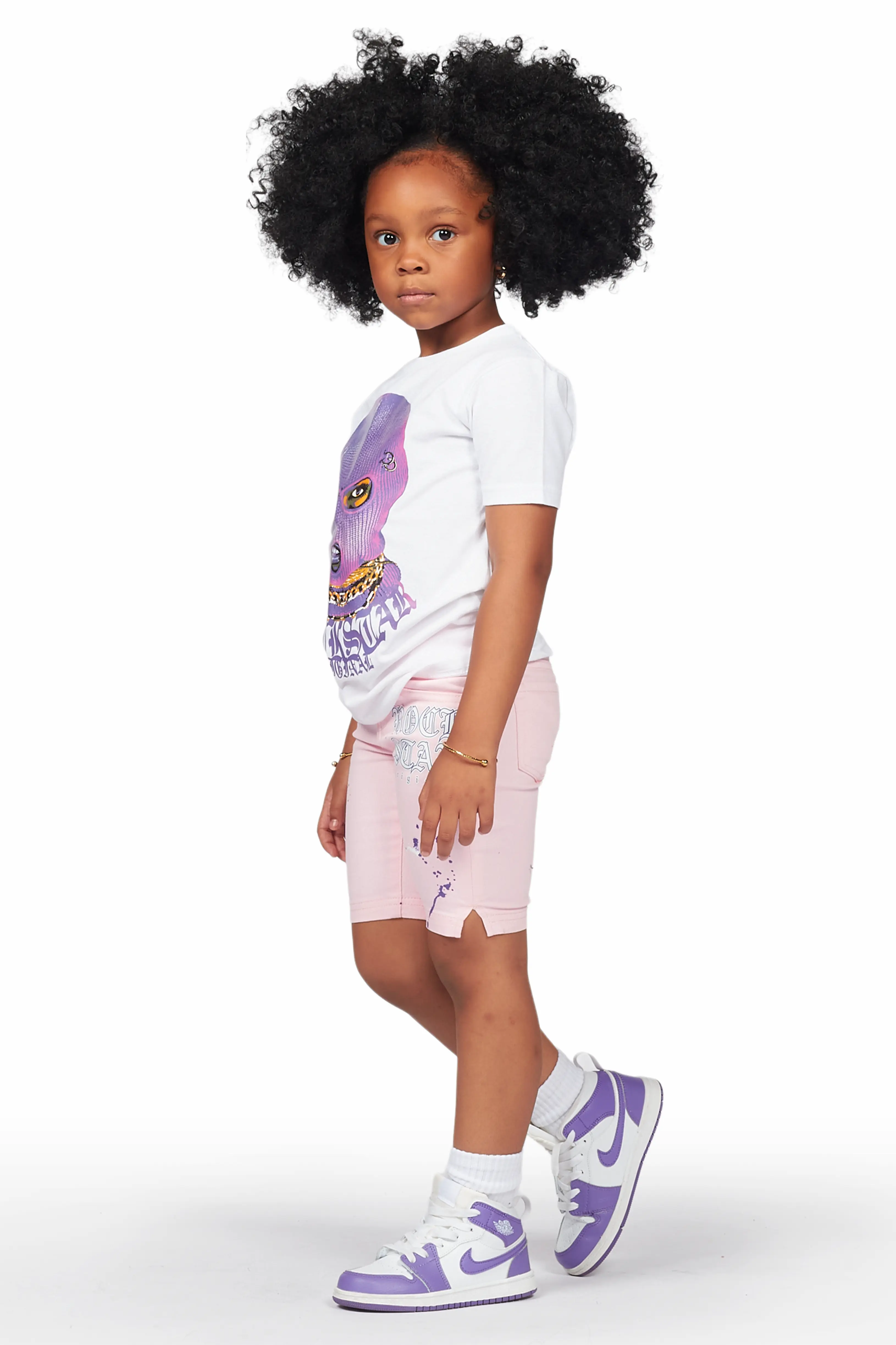 Girls Mura White/Pink T-Shirt Bermuda Short Set - Image 3