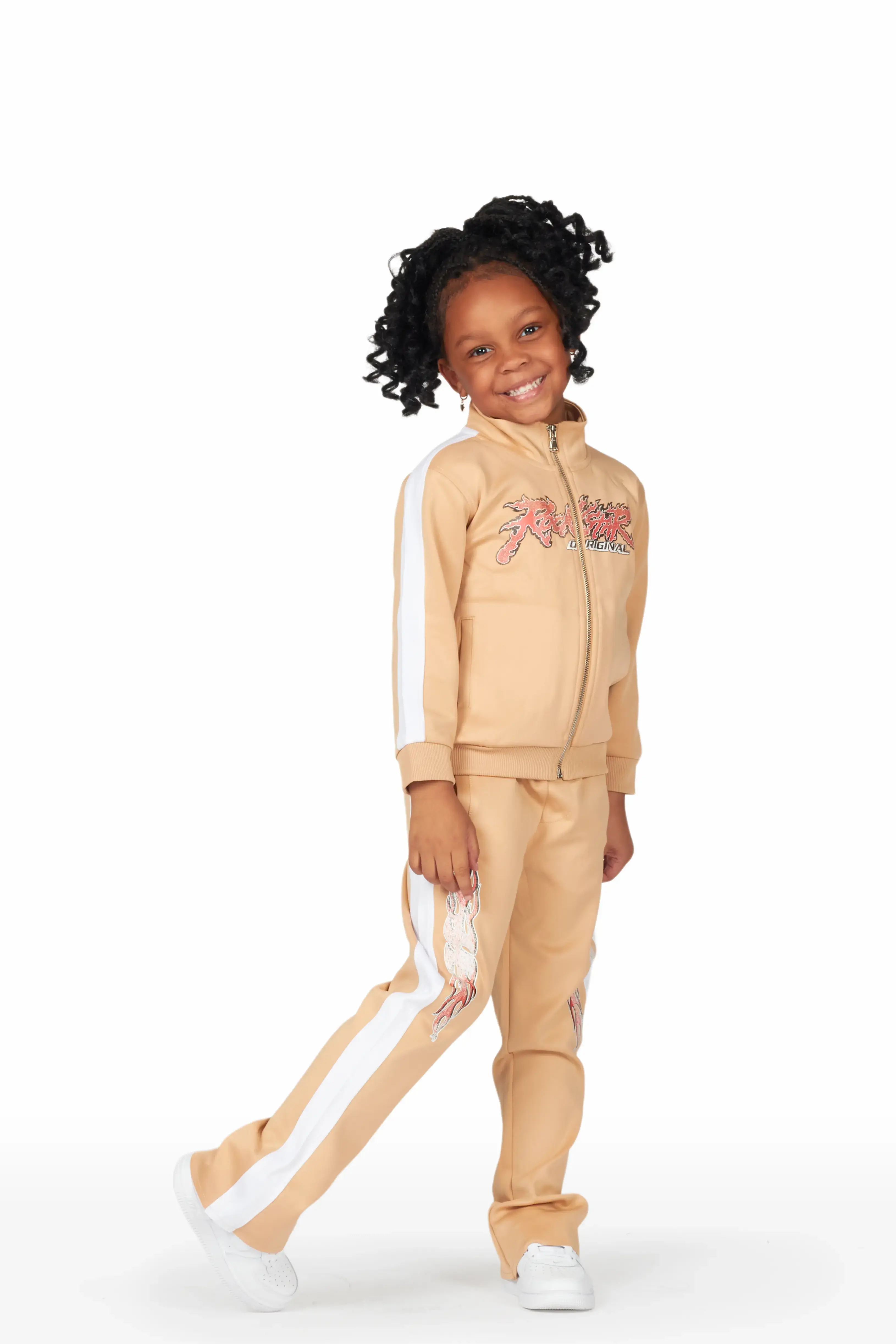 Girls Yashy Beige Tricot Stacked Flare Track Set - Image 2