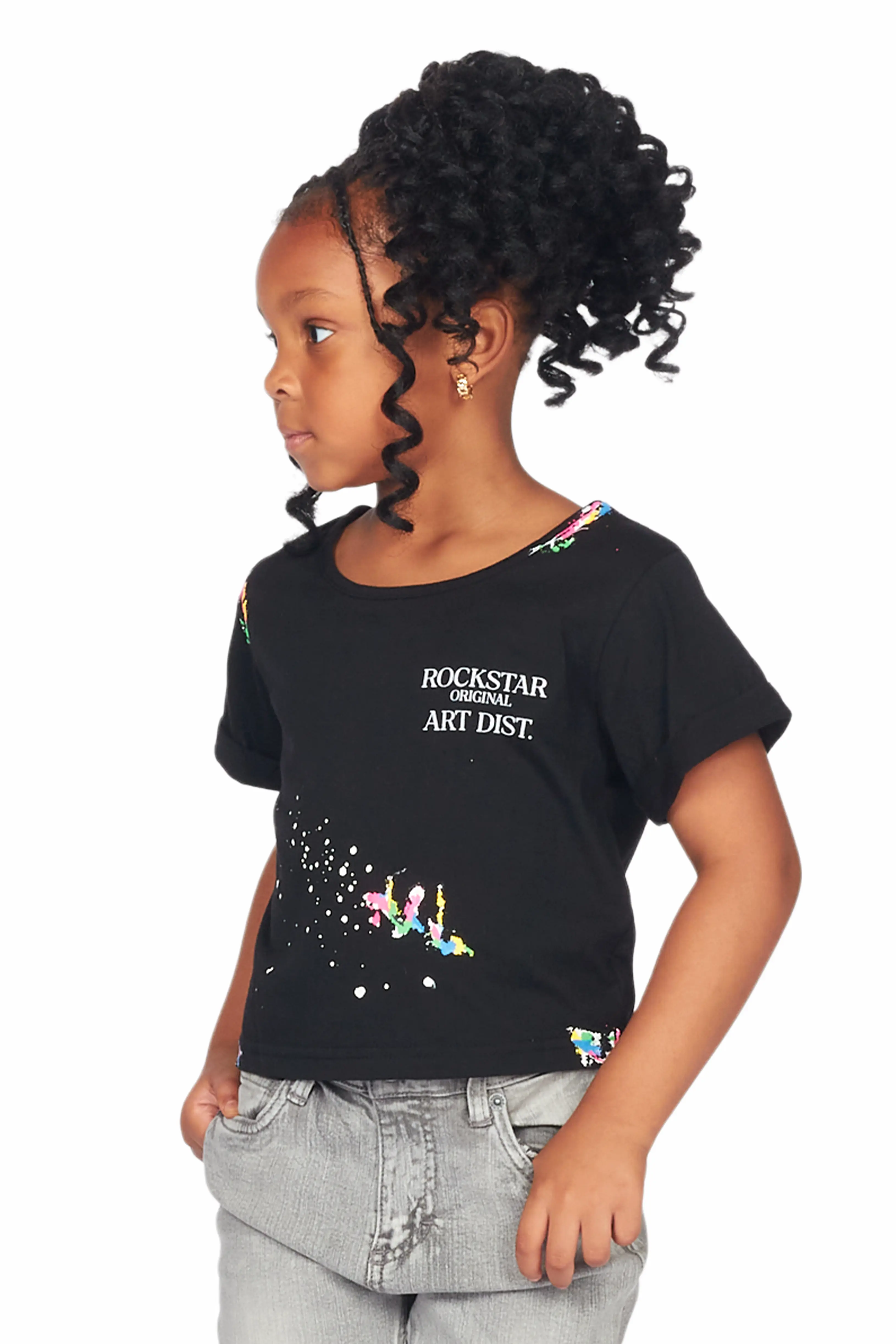 Girls Palmira Black Crop Top Graphic T-Shirt - Image 5