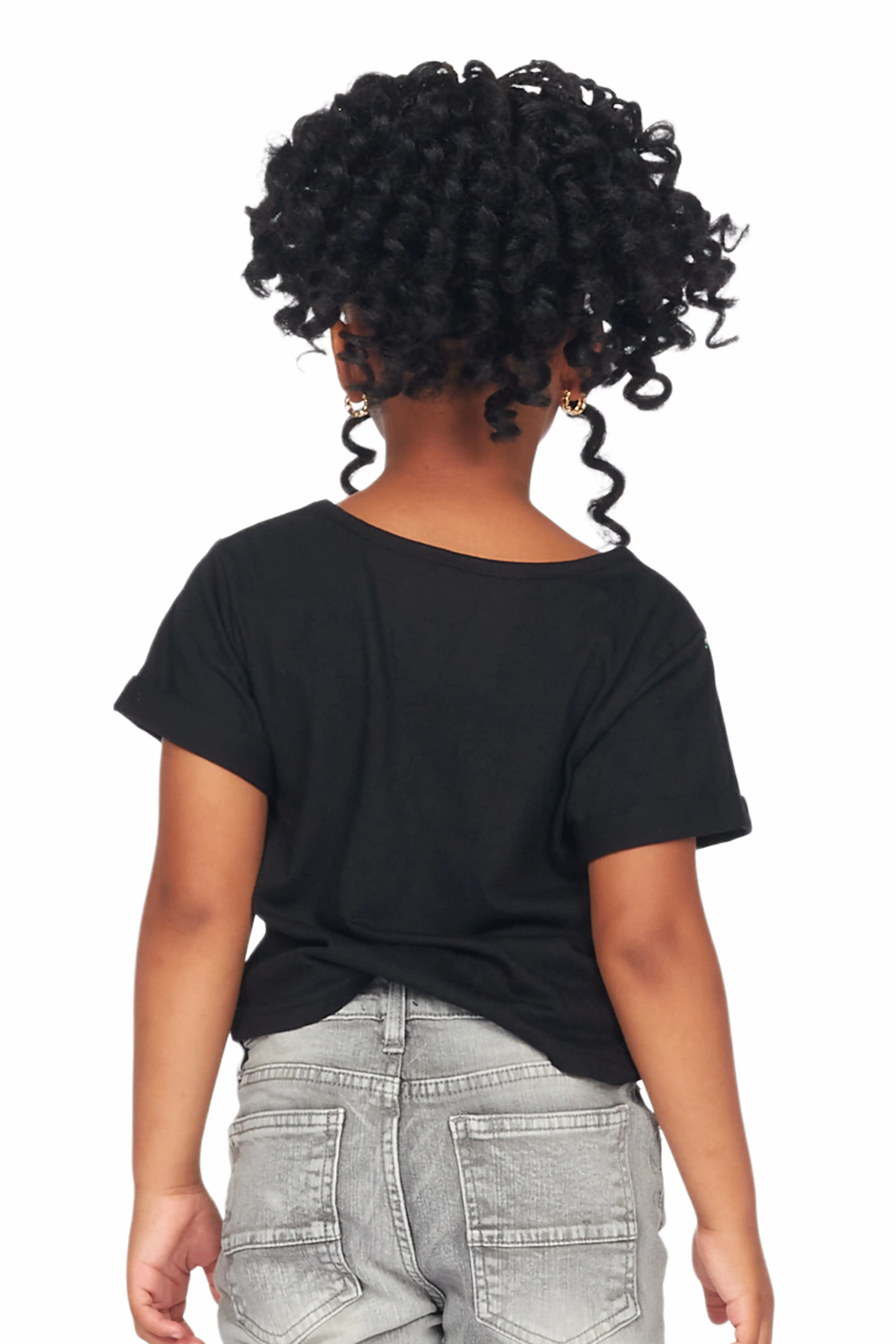 Girls Palmira Black Crop Top Graphic T-Shirt - Image 6