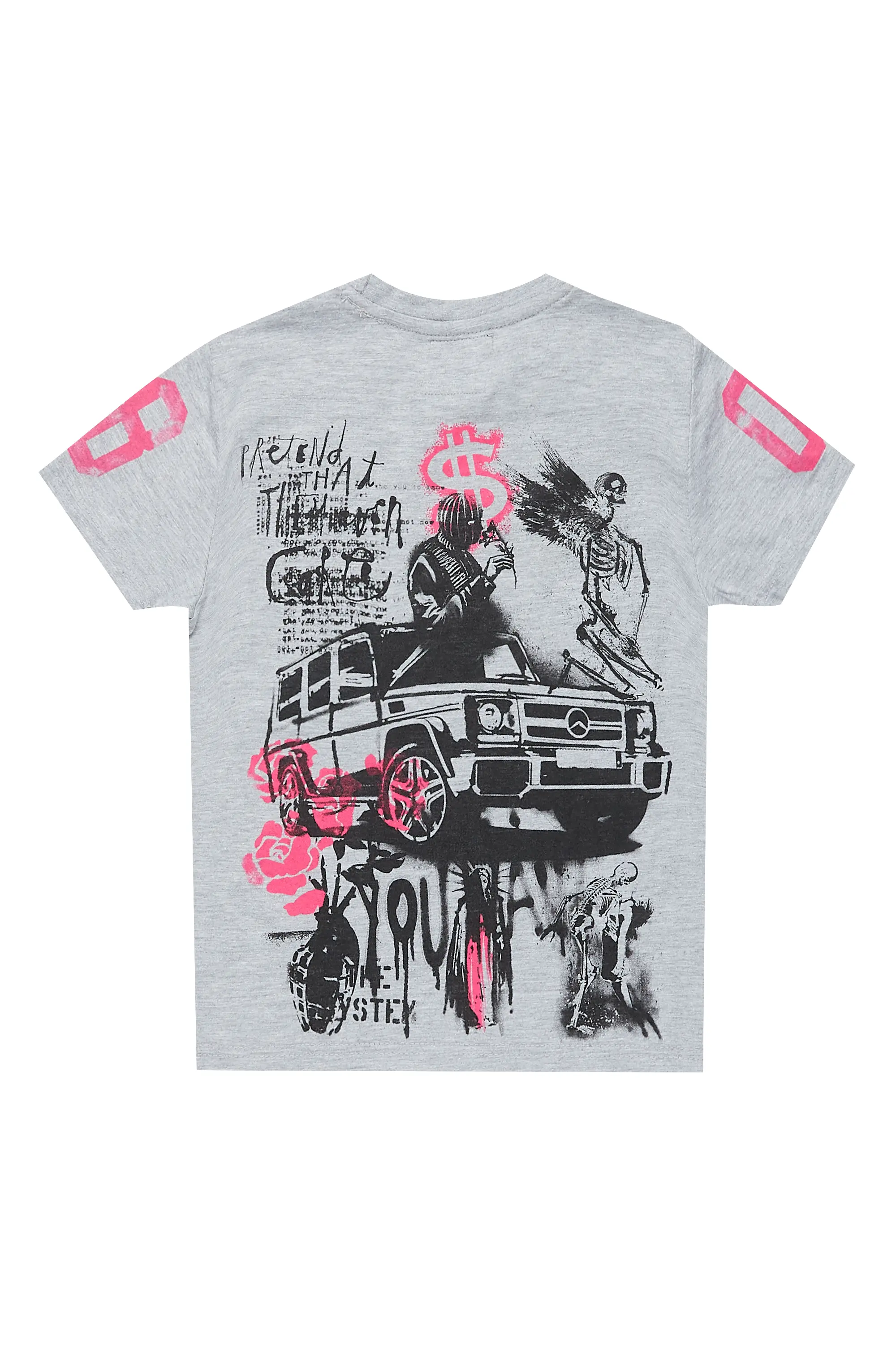 Girls Kammy Grey/Pink Graphic T-Shirt - Image 3
