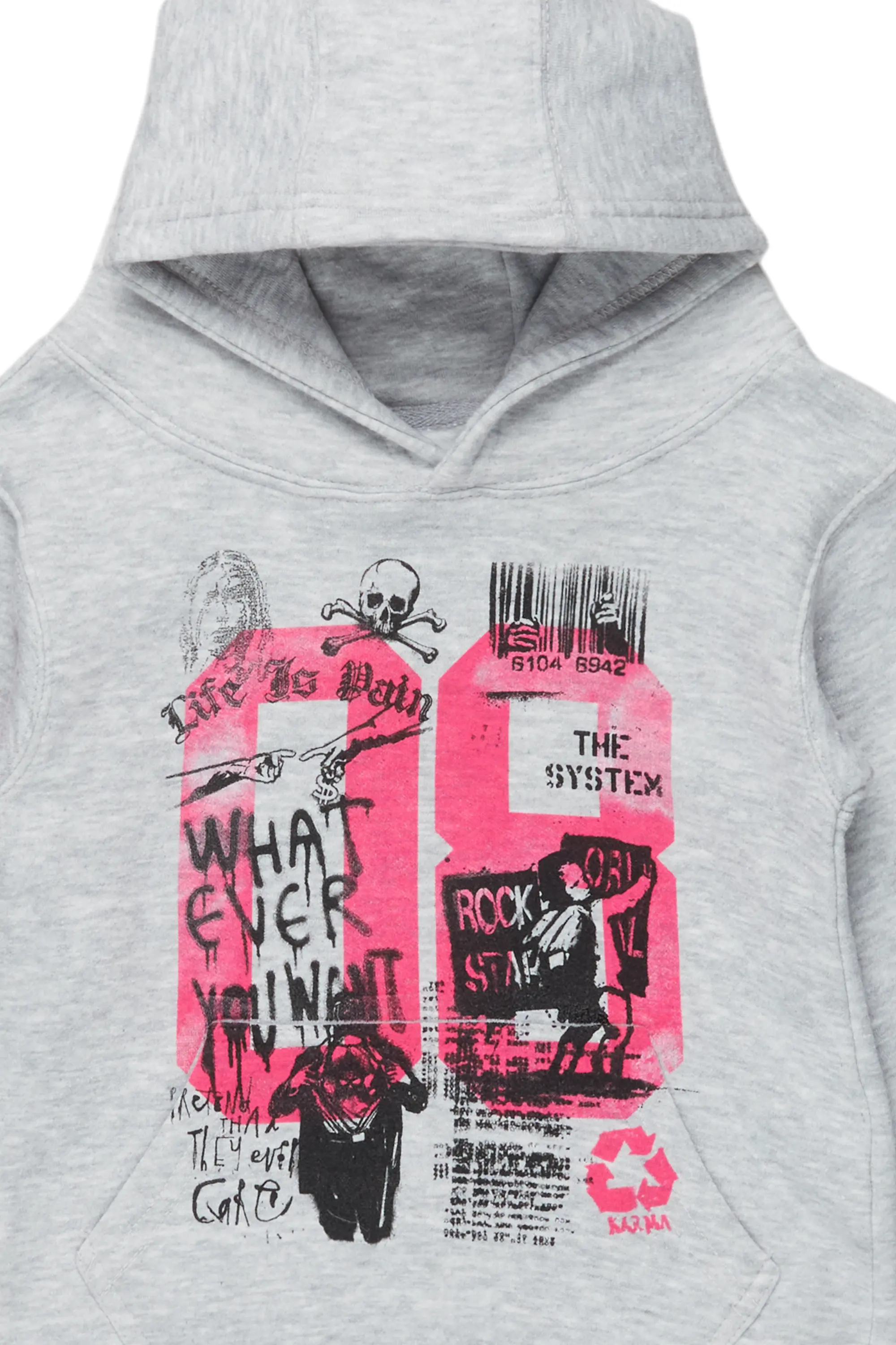 Girls Kammy Grey/Pink Graphic Hoodie - Image 2