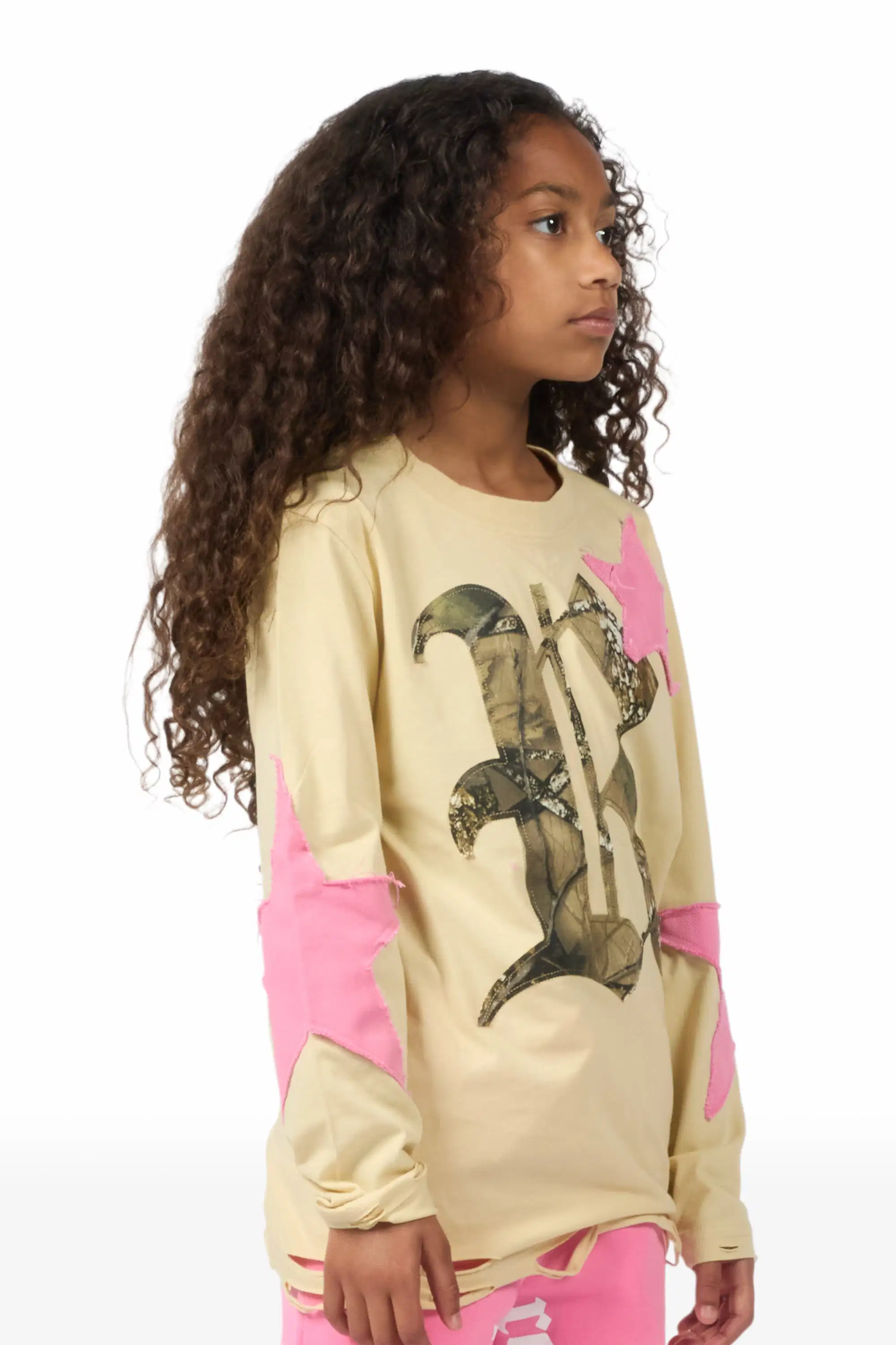 Girls Delgera Beige/Pink L/S T-Shirt - Image 3