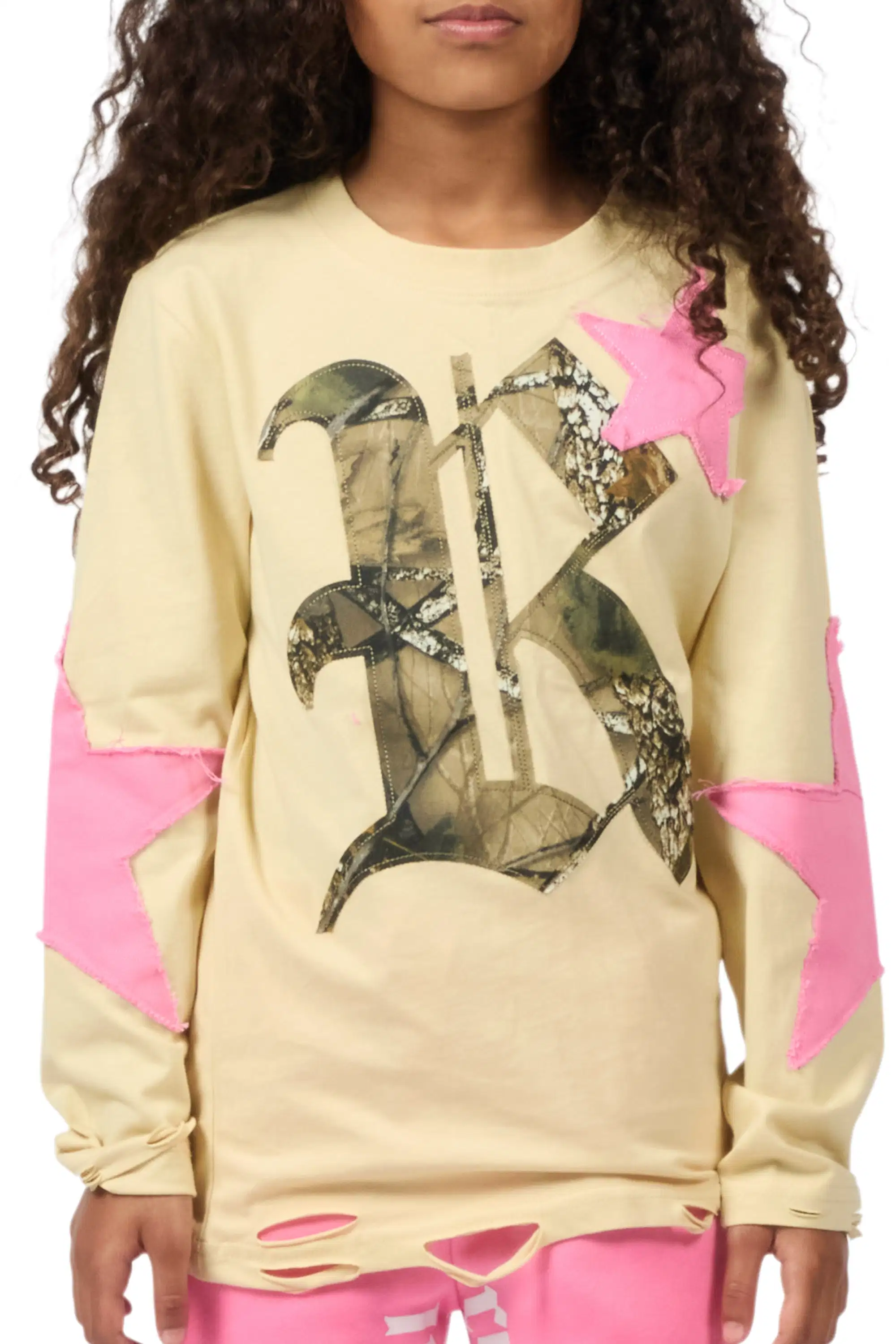 Girls Delgera Beige/Pink L/S T-Shirt - Image 7