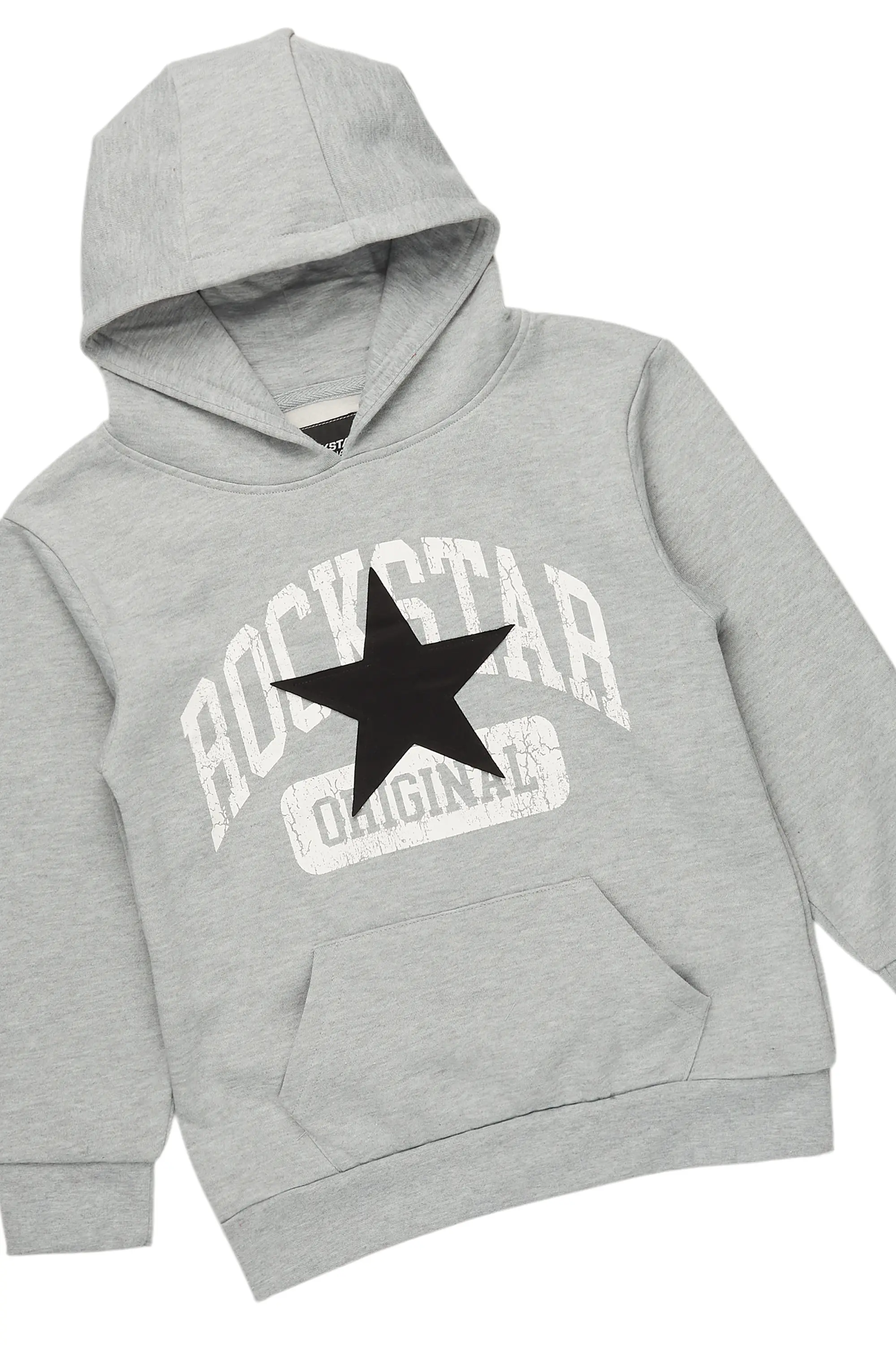 Girls Mallora Heather Grey Baggy Stacked Hoodie Track Set - Image 2