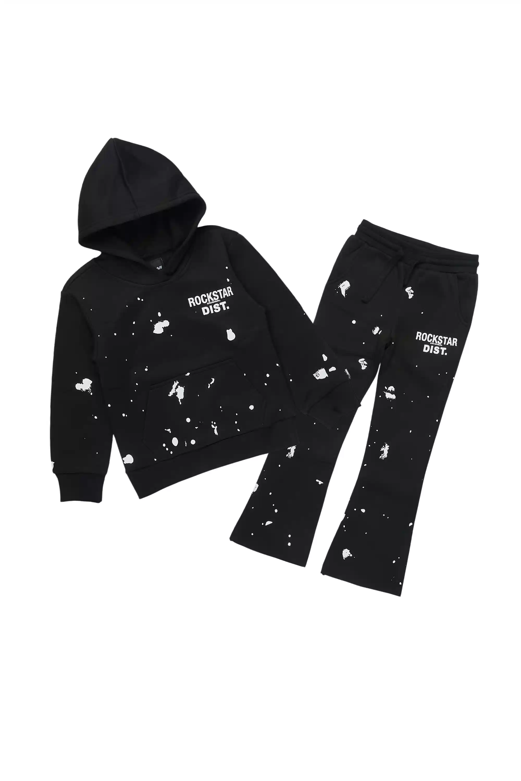 Girls Hadley Black Hoodie Stacked Flare Track Set