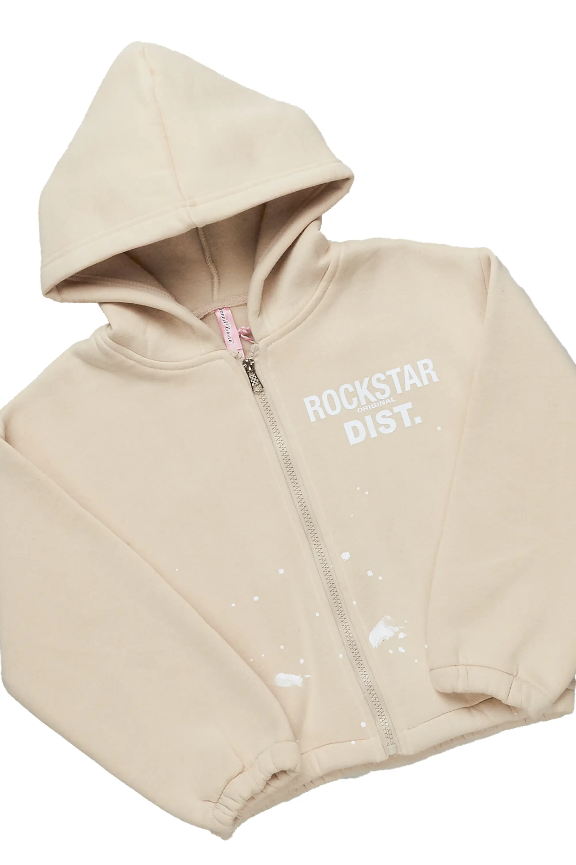 Girls Hadley Light Mocha Zip Up Hoodie Pant Set - Image 2