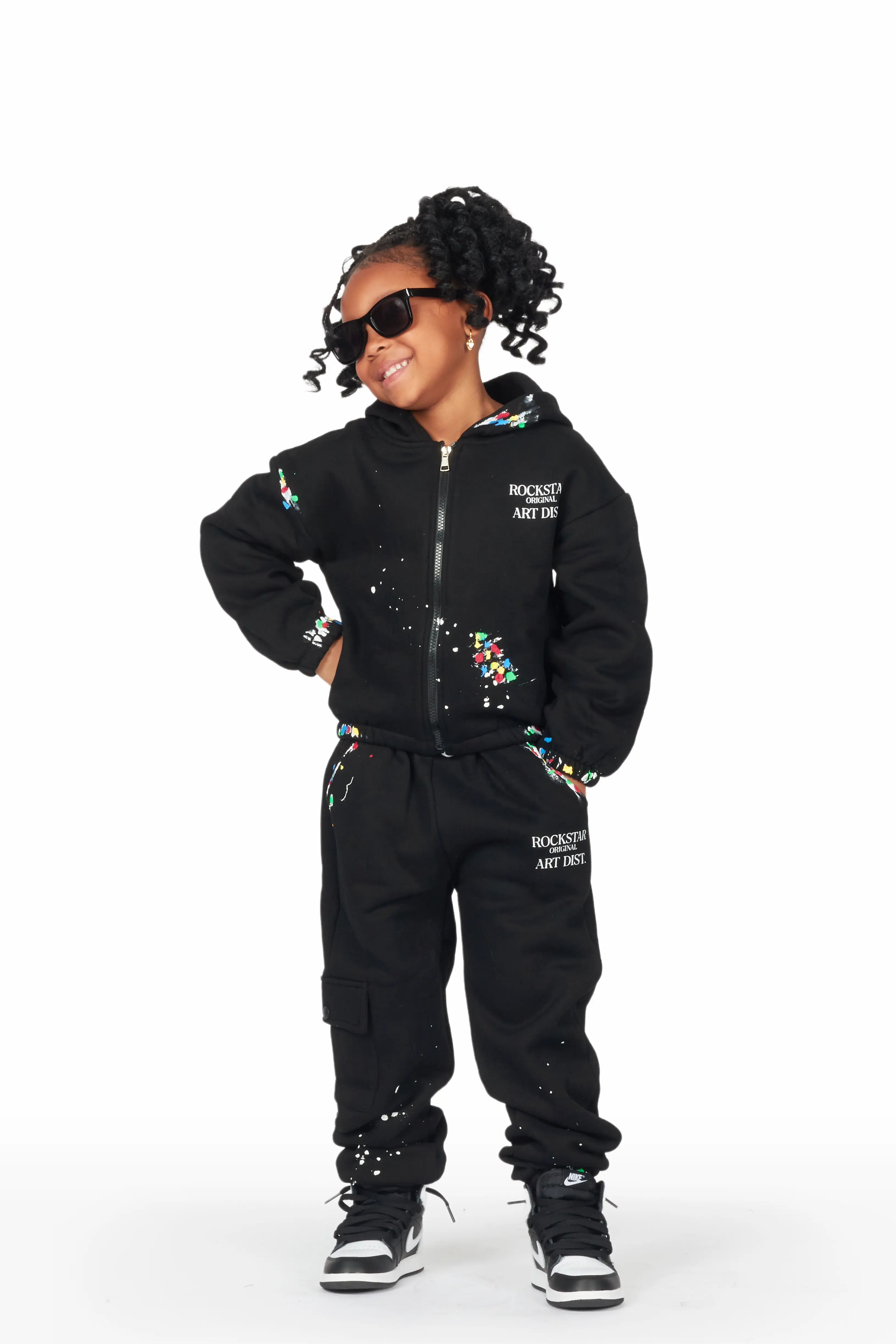 Girls Nevaeh Black Zip Up Hoodie Pant Set - Image 3