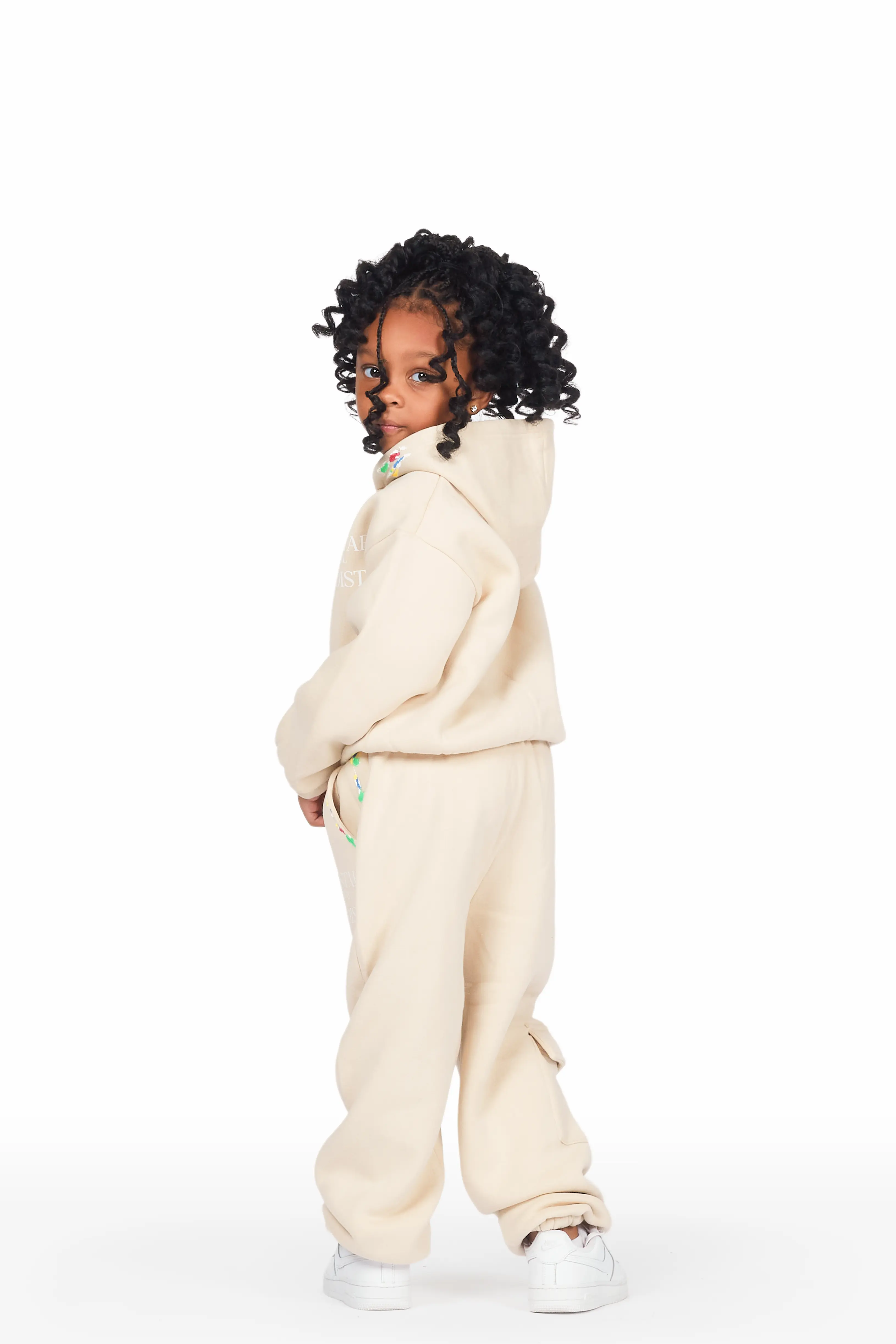 Girls Nevaeh Light Mocha Zip Up Hoodie Pant Set - Image 4