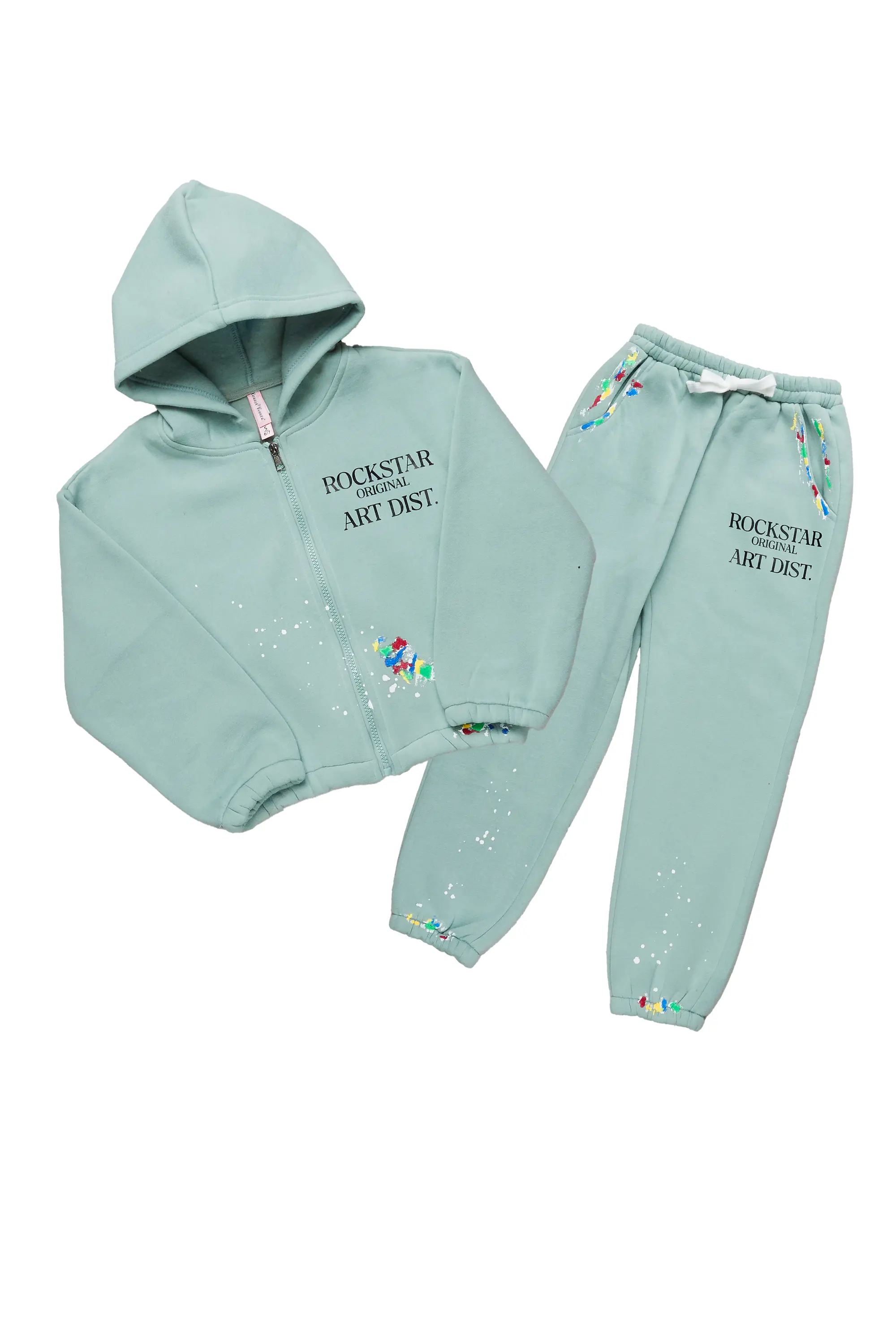 Girls Nevaeh Sage Zip Up Hoodie Pant Set - Image 2