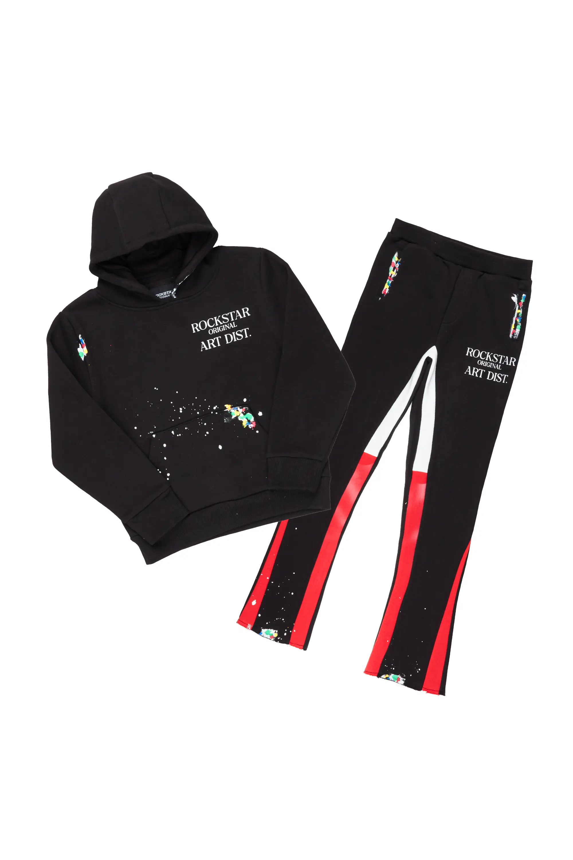Girls Artie Black/Red Hoodie Stacked Flare Track Set - Image 2