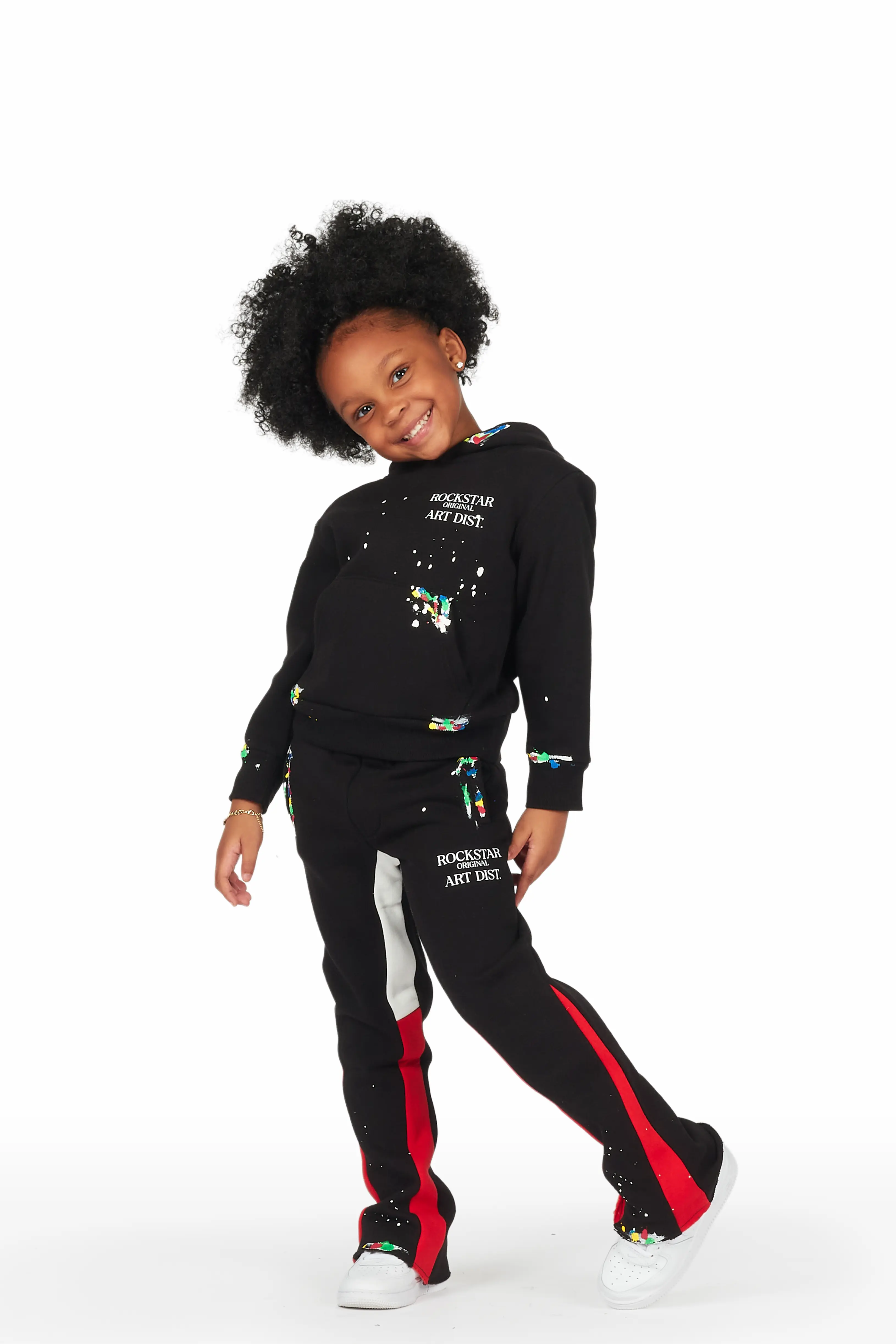 Girls Artie Black/Red Hoodie Stacked Flare Track Set - Image 3