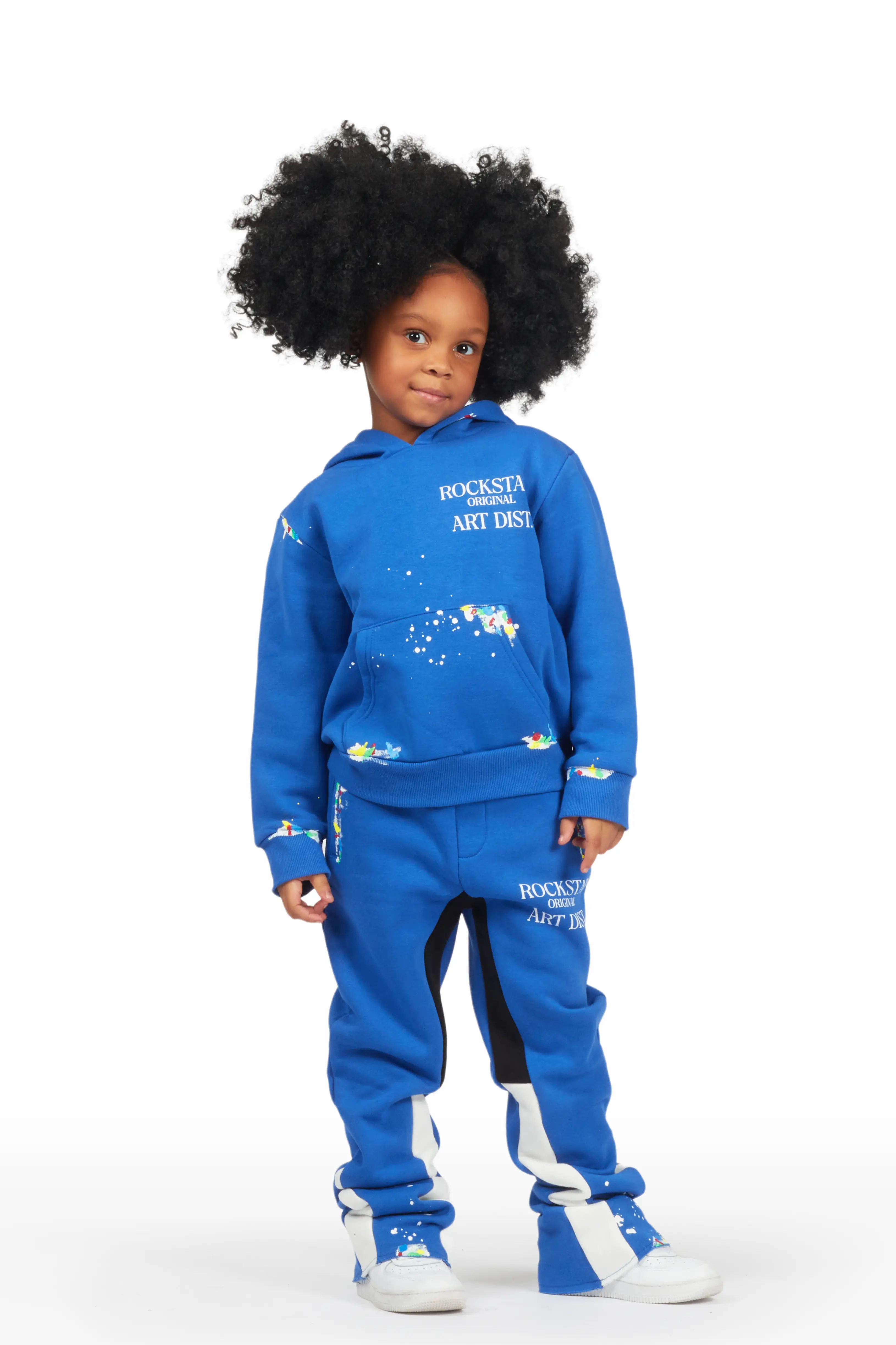 Girls Artie Royal Blue Hoodie Stacked Flare Track Set - Image 2