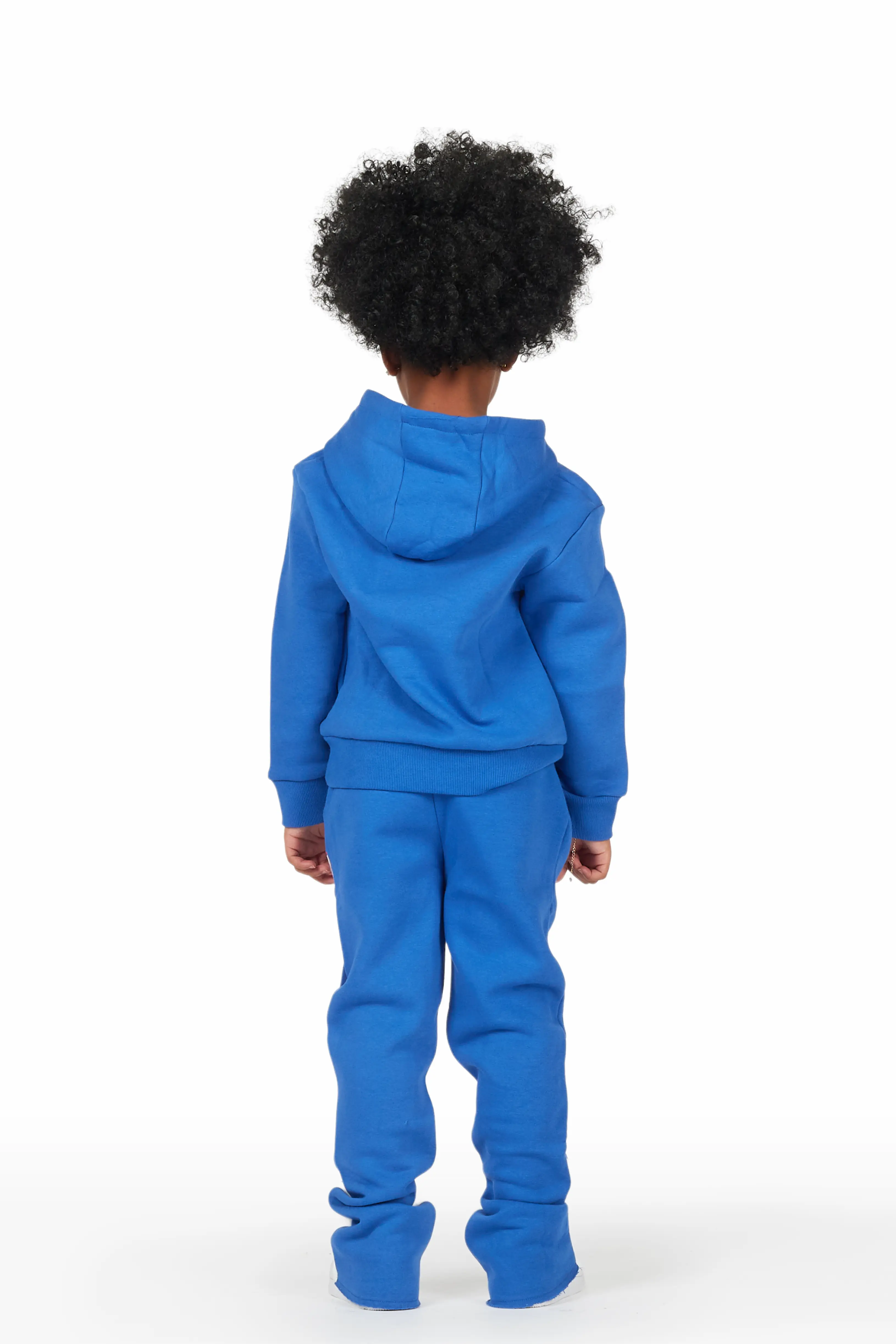 Girls Kalie Royal Blue Hoodie Stacked Flare Track Set - Image 4