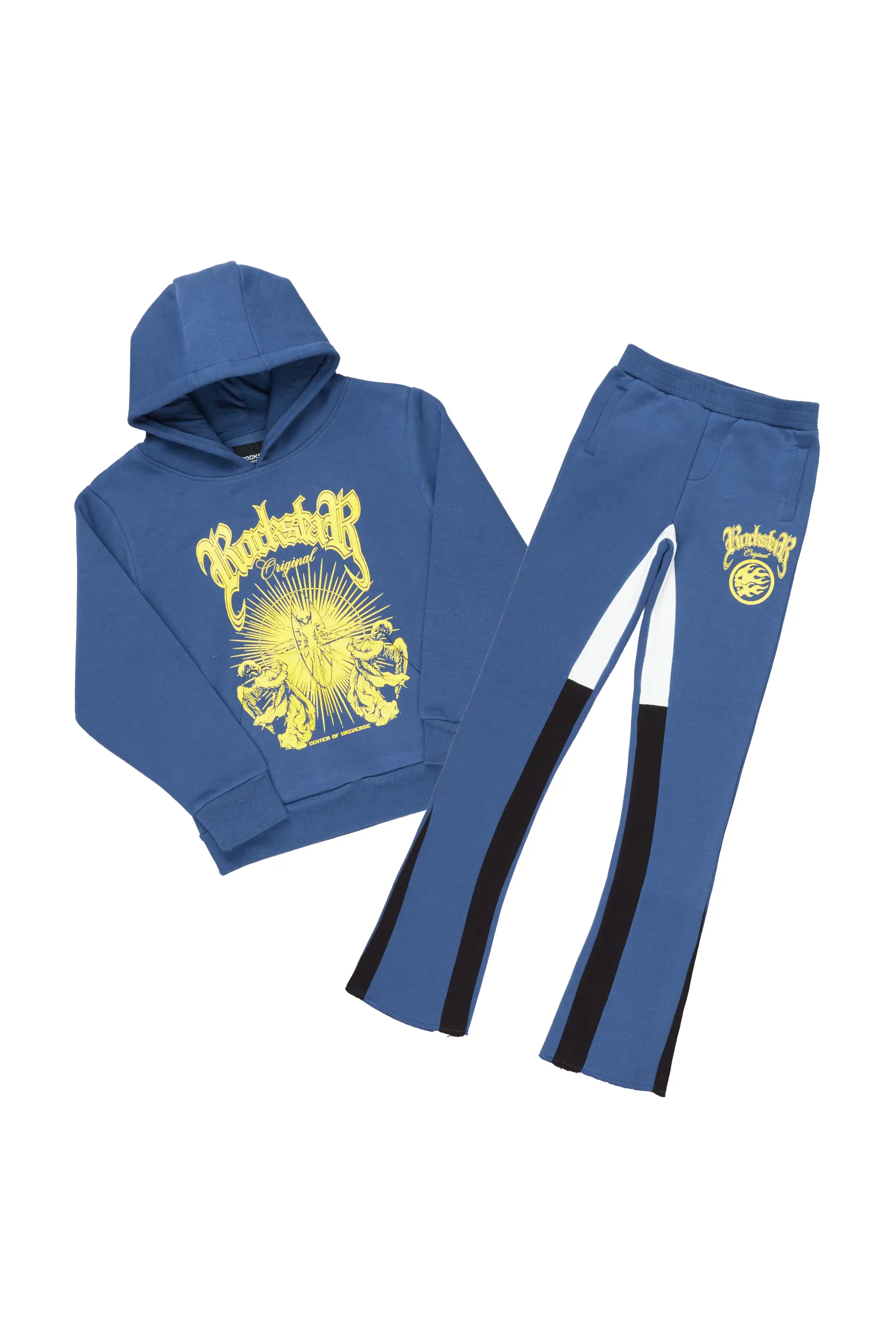 Girls Yadi Navy Hoodie Super Stacked Flare Track Set - Image 2