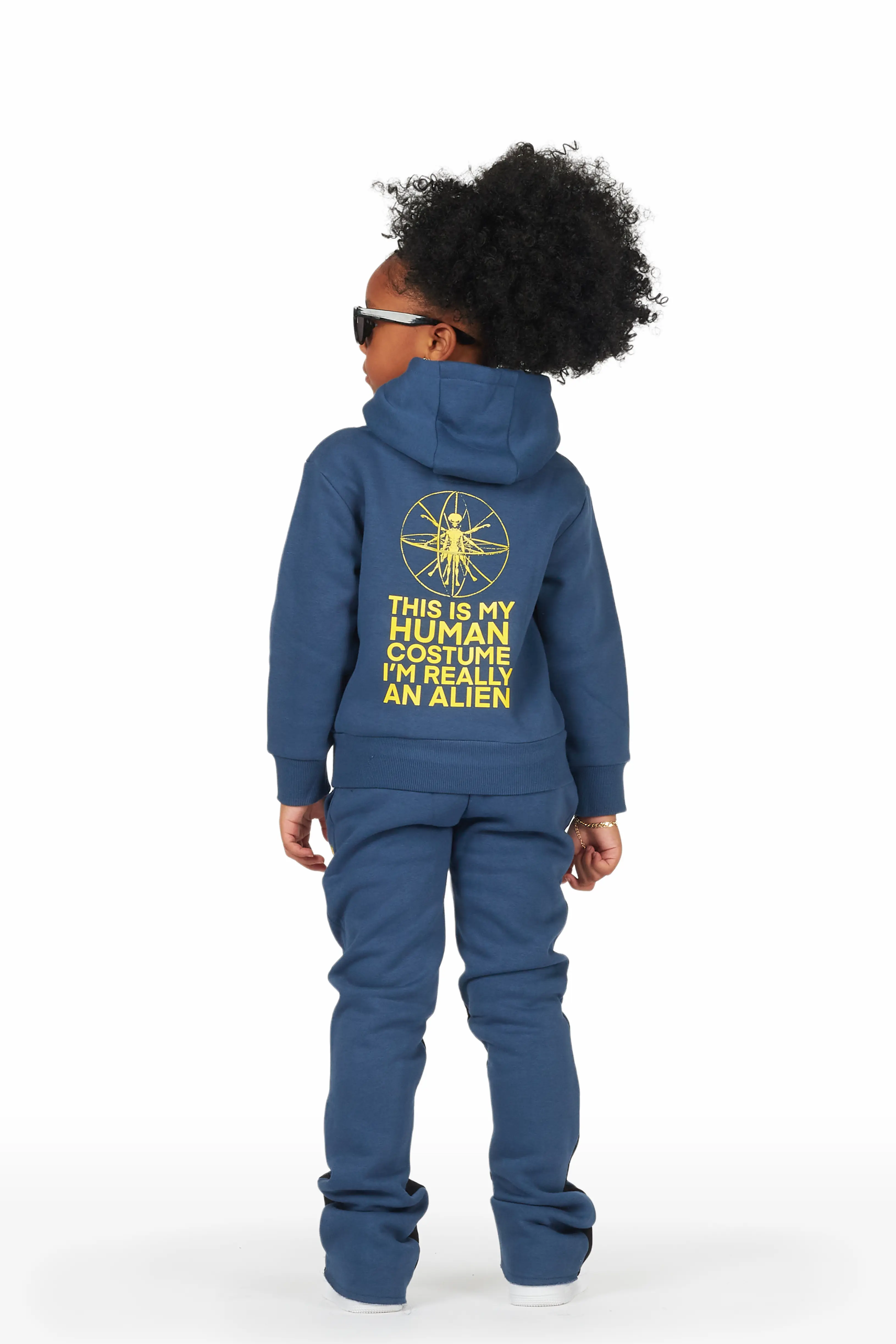 Girls Yadi Navy Hoodie Super Stacked Flare Track Set - Image 5