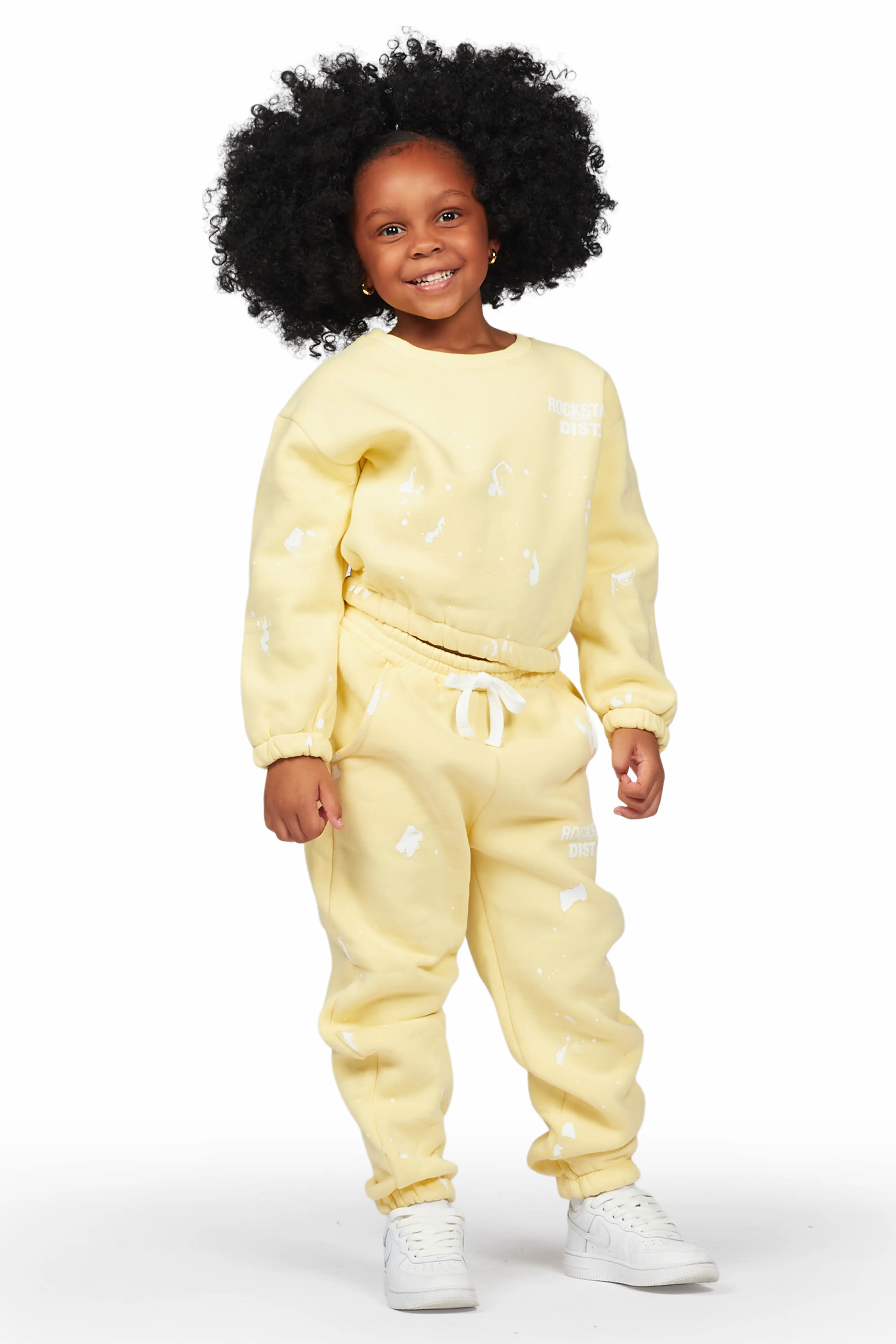 Girls Hadley Yellow Crop Top Pant Set - Image 4