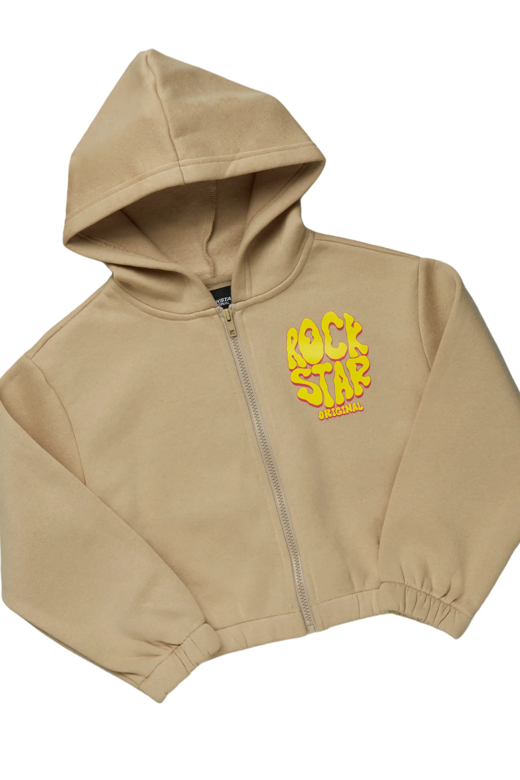 Girls Racha Light Mocha Zip Up Hoodie Pant Set - Image 2