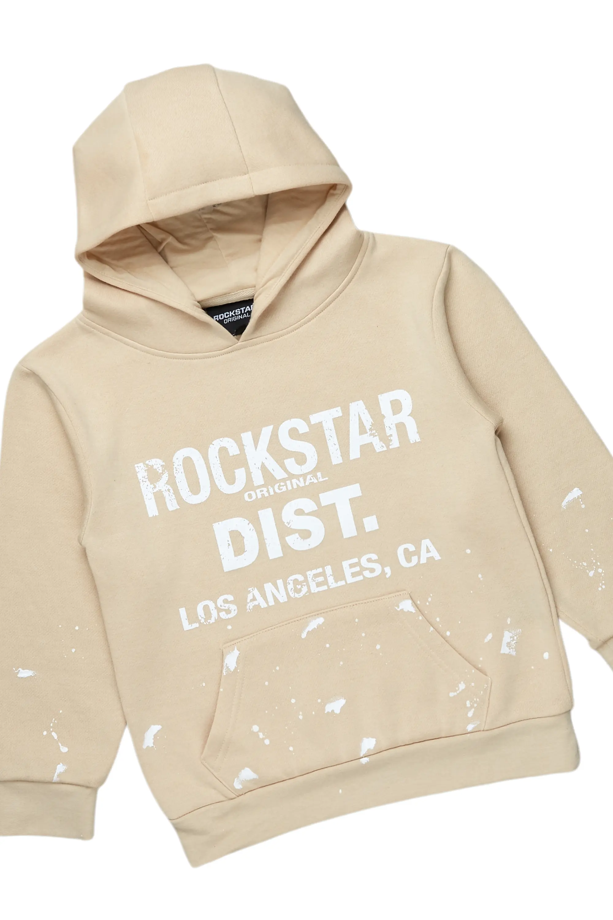 Girls Harlow Beige Hoodie Stacked Flare Track Set - Image 6